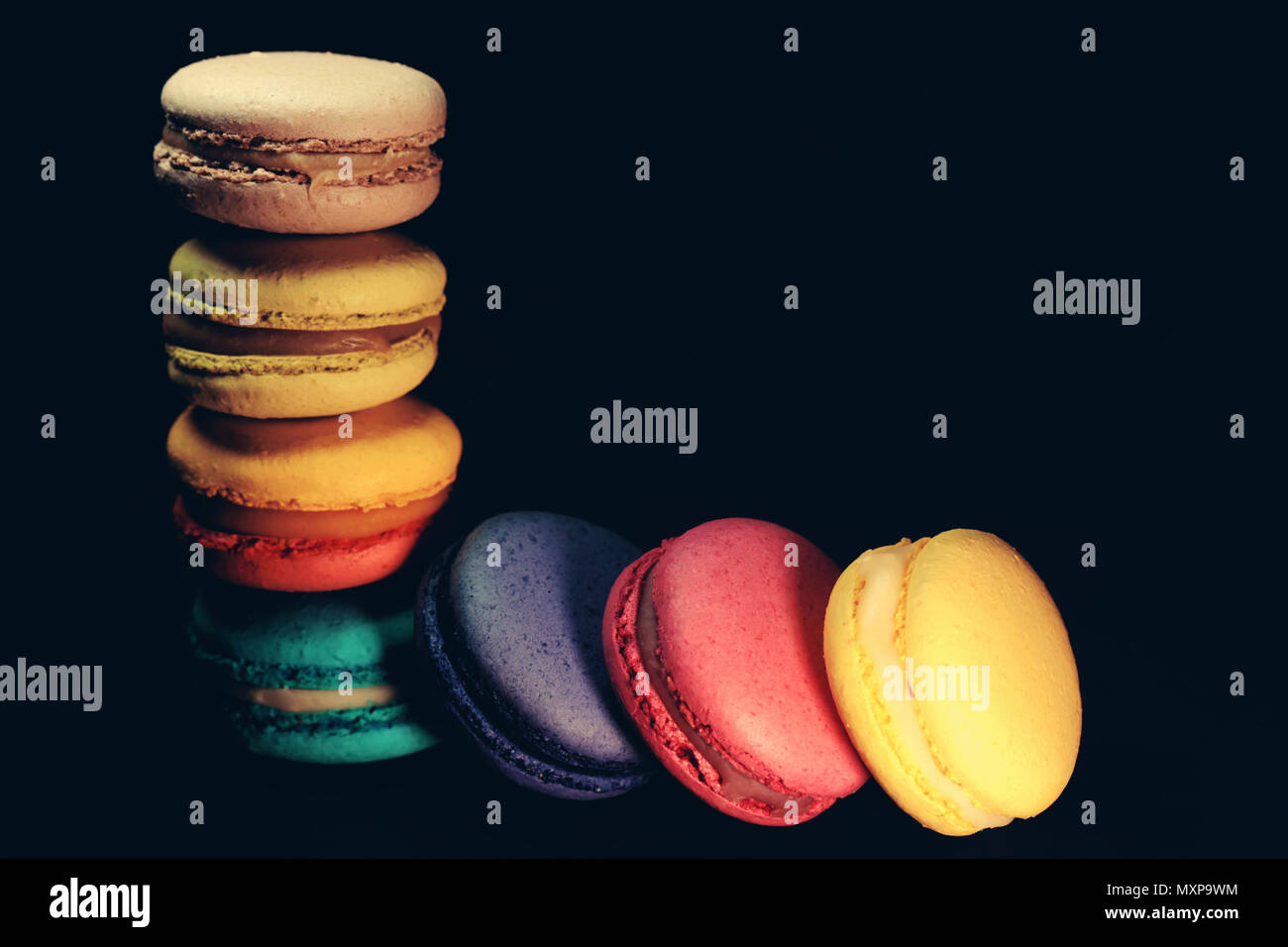 Schöne bunte Makronen essen Foto close up Stockfoto