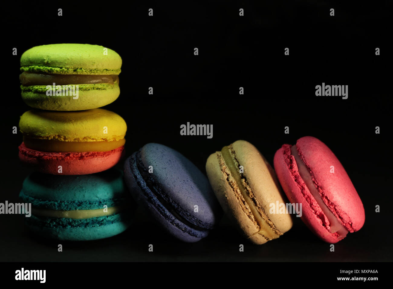 Schöne bunte Makronen essen Foto close up Stockfoto