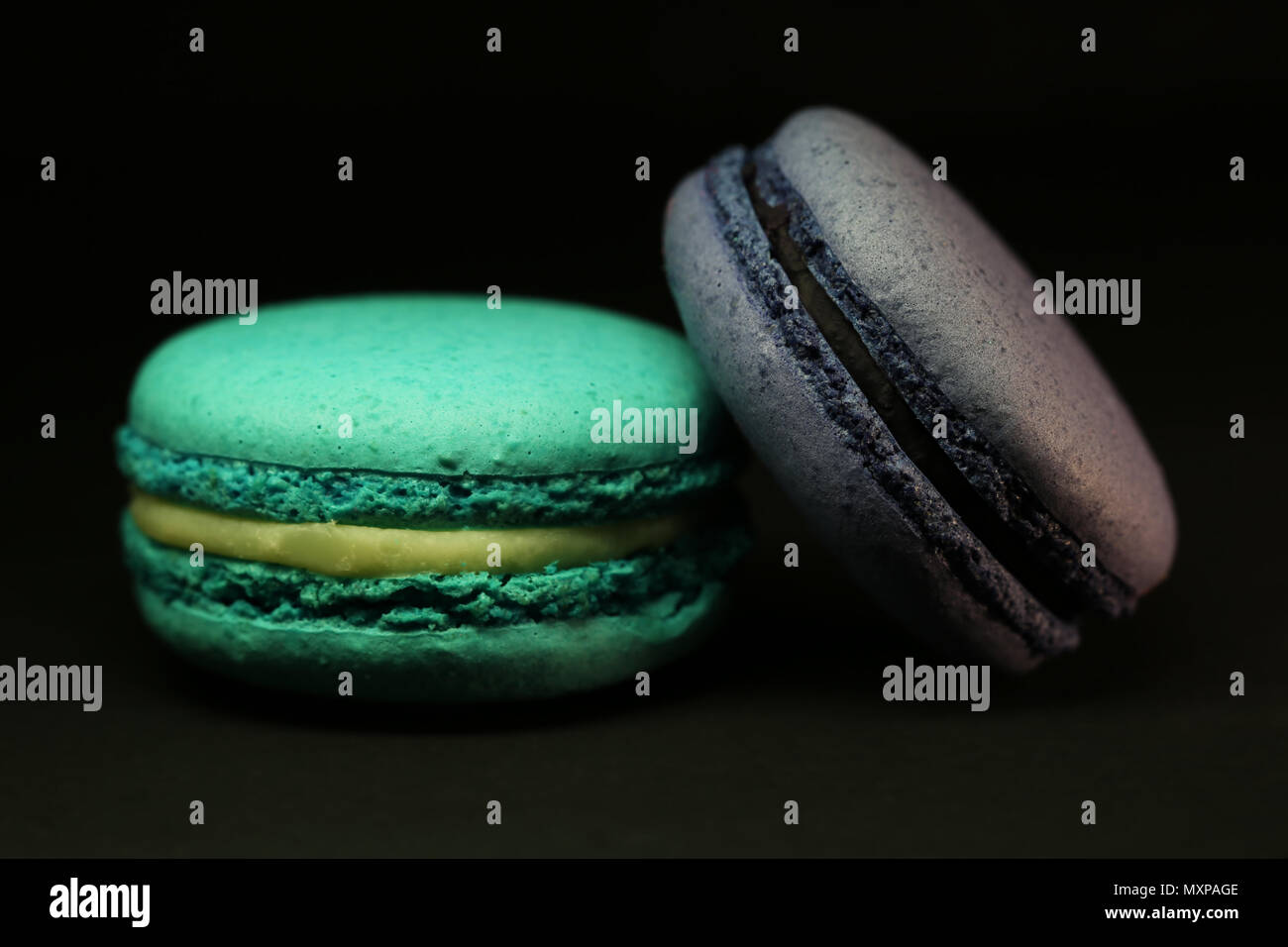 Schöne bunte Makronen essen Foto close up Stockfoto