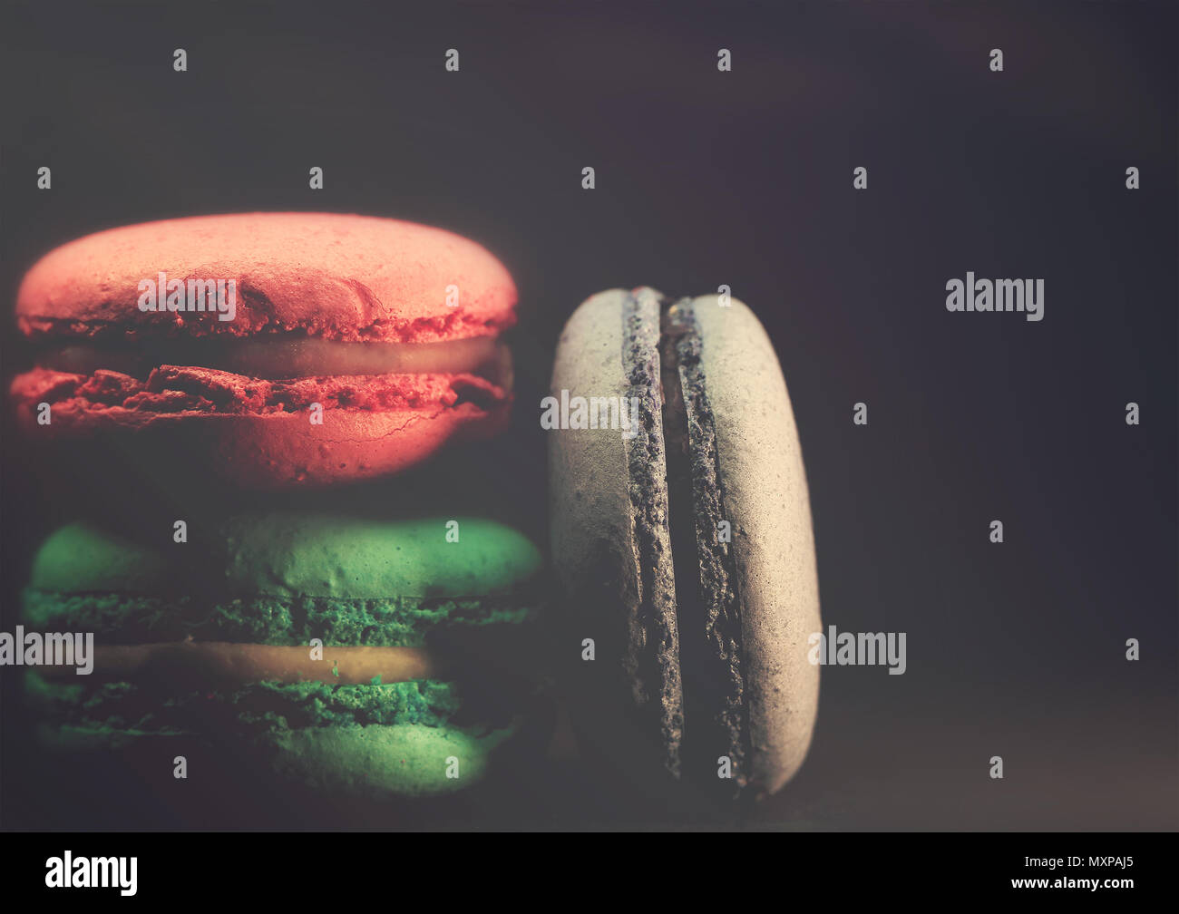 Schöne bunte Makronen essen Foto close up Stockfoto