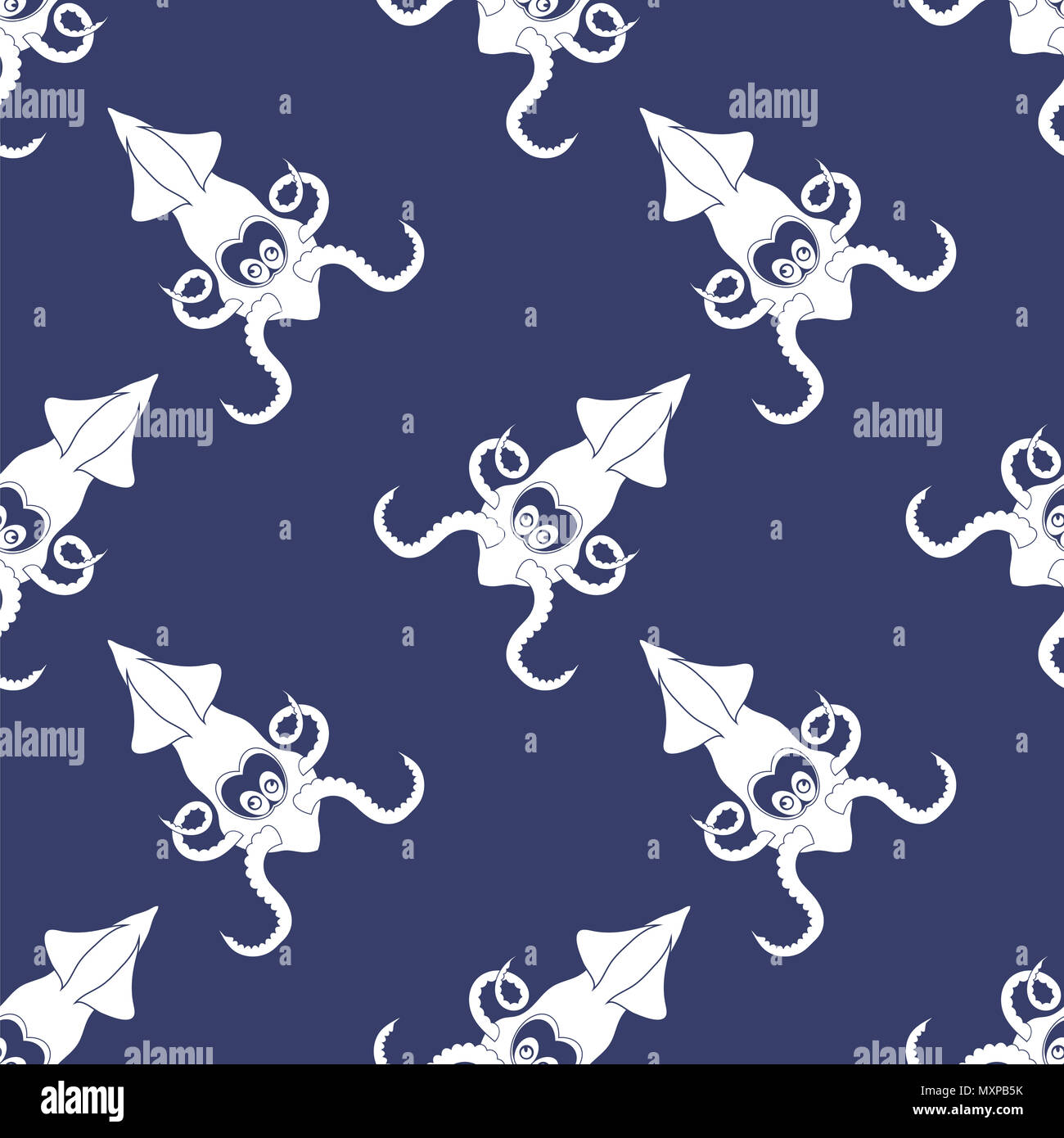 Europäische Squid Silhouette nahtlose Muster. Cute Meeresfrüchte. Tier unter Wasser. Sea Monster Stockfoto