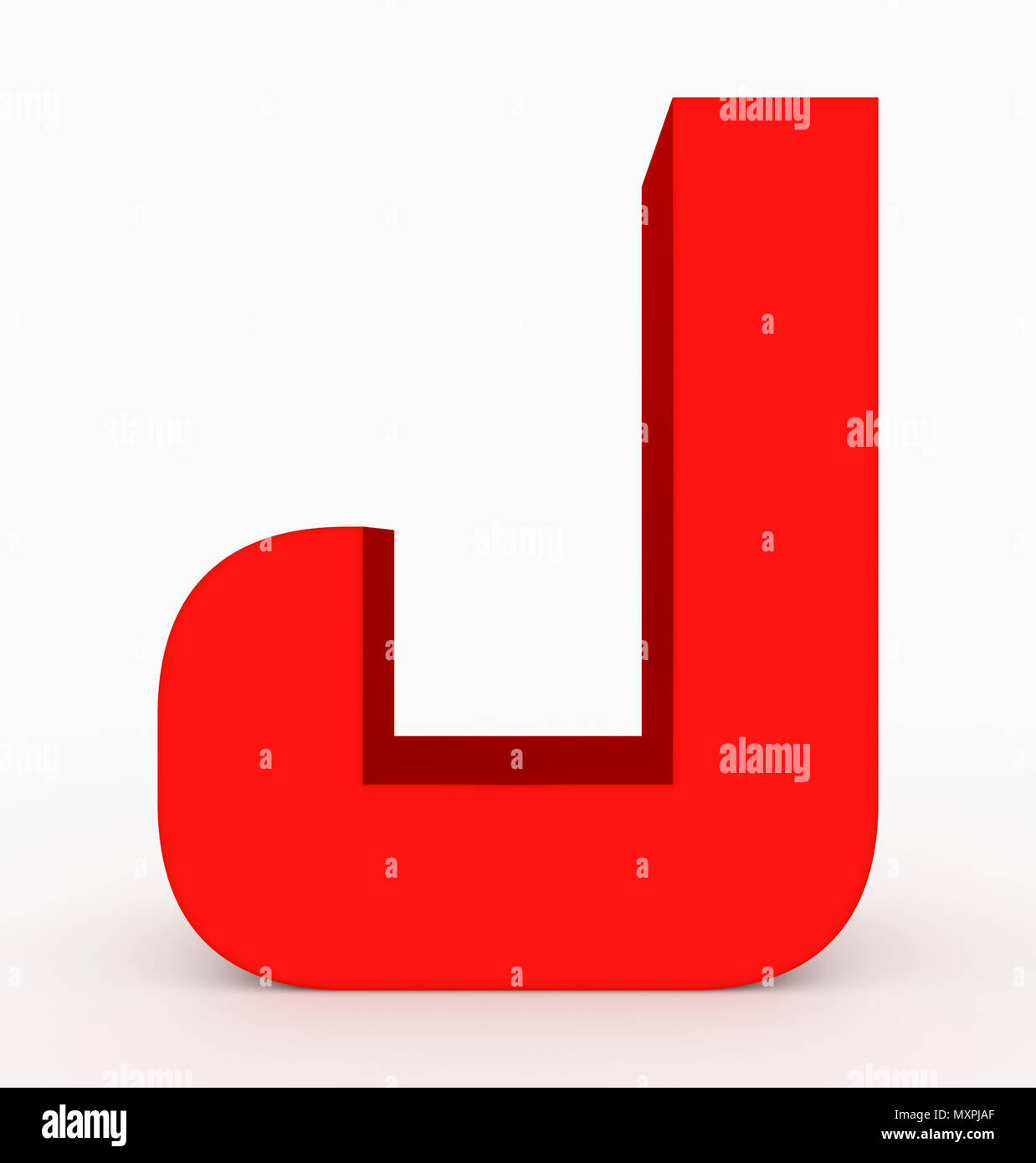 Buchstabe J 3 d Cubic gerundet Rot isoliert auf Weiss - 3D-Rendering Stockfoto