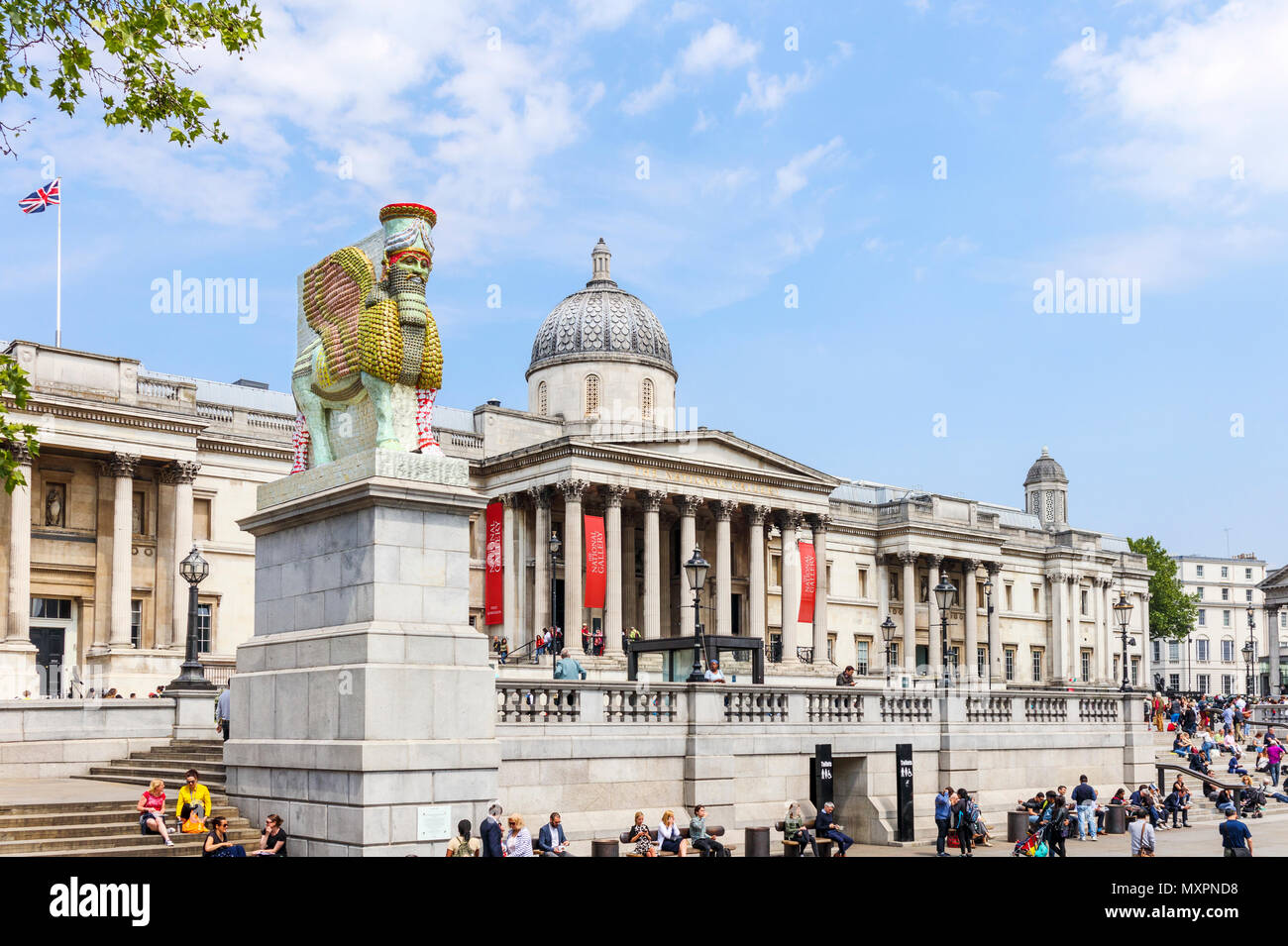 Assyrische Lamassu Statue, die unsichtbaren Feind nicht existieren sollte, Fourth Plinth, den Trafalgar Square, die National Gallery, Westminster, London Stockfoto