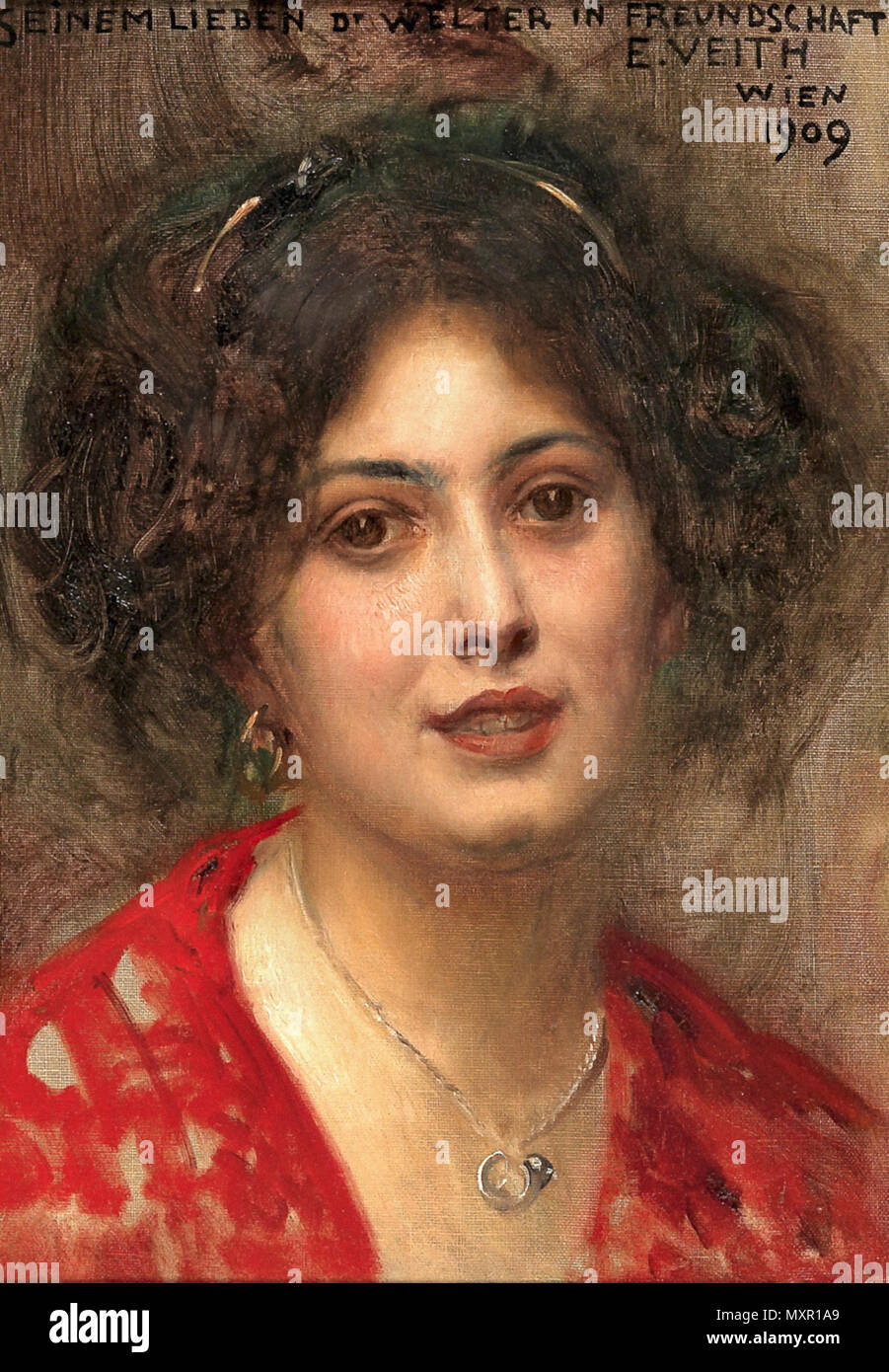 Veith Eduard - Bildnis einer jungen Frau in rotem Kleid Stockfoto