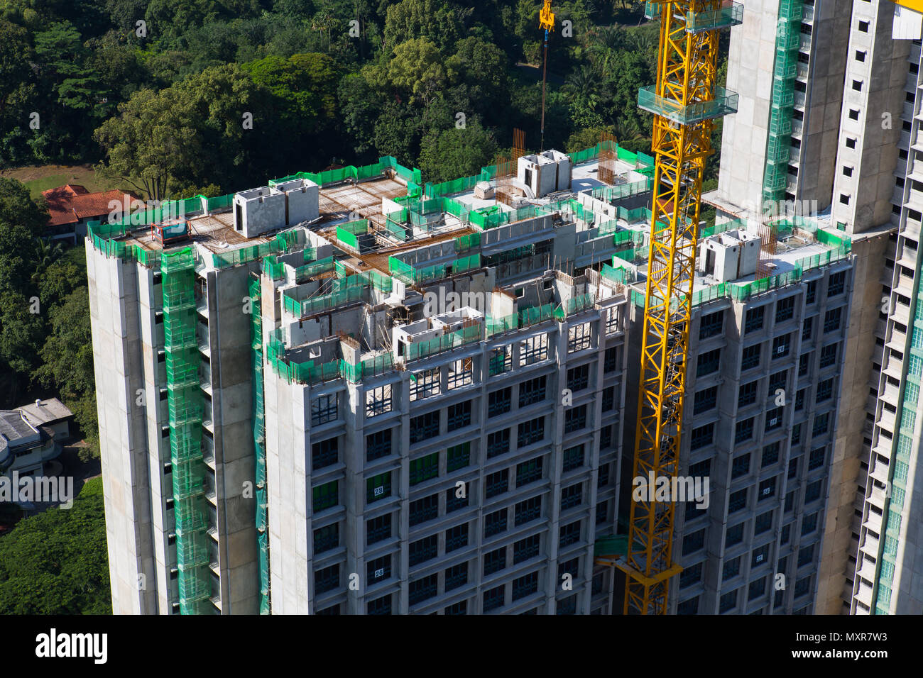 Nahaufnahme eines Gebäudes im Bau. Singapur. Stockfoto
