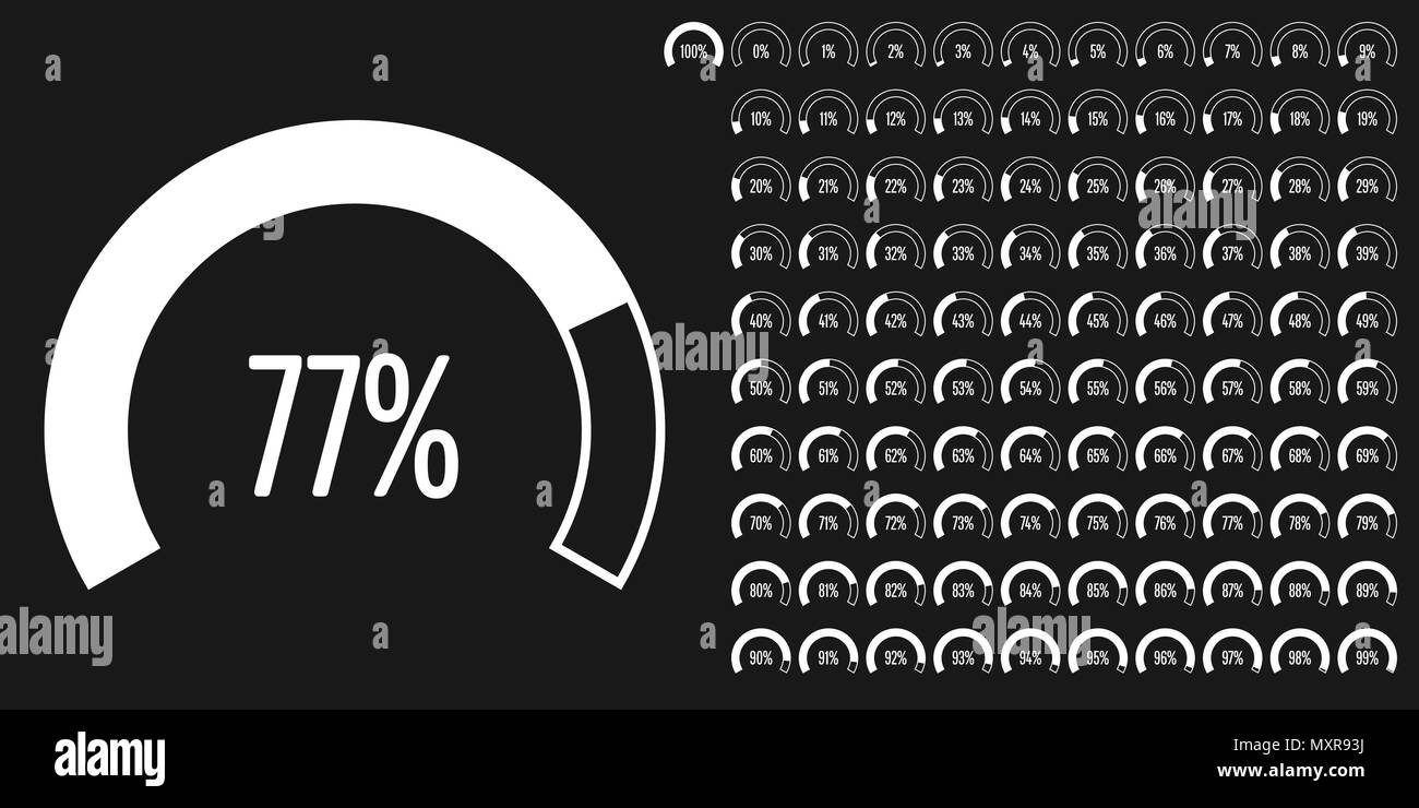Einstellen von kreisförmigen Bereich Prozentsatz Diagramme von 0 bis 100 ready-to-Benutzer für Web Design, User Interface (UI) oder infografik - Indikator mit Weiß Stock Vektor