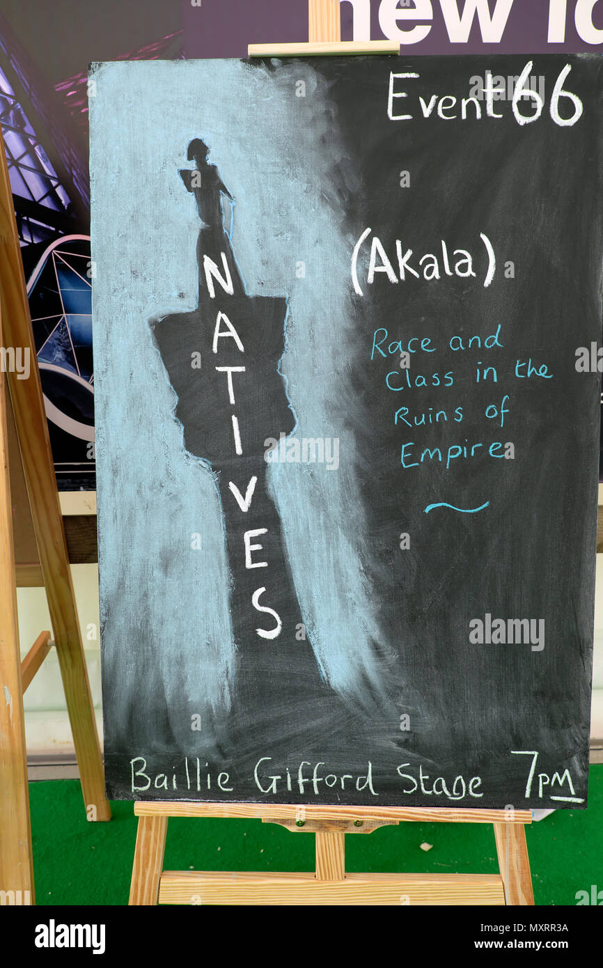 Akala Events talk Board im Hay Festival de Bookshop - Buch 'Eingeborenen: Rasse und Klasse in den Ruinen von Empire" Mai 2018 Hay-on-Wye KATHY DEWITT Stockfoto