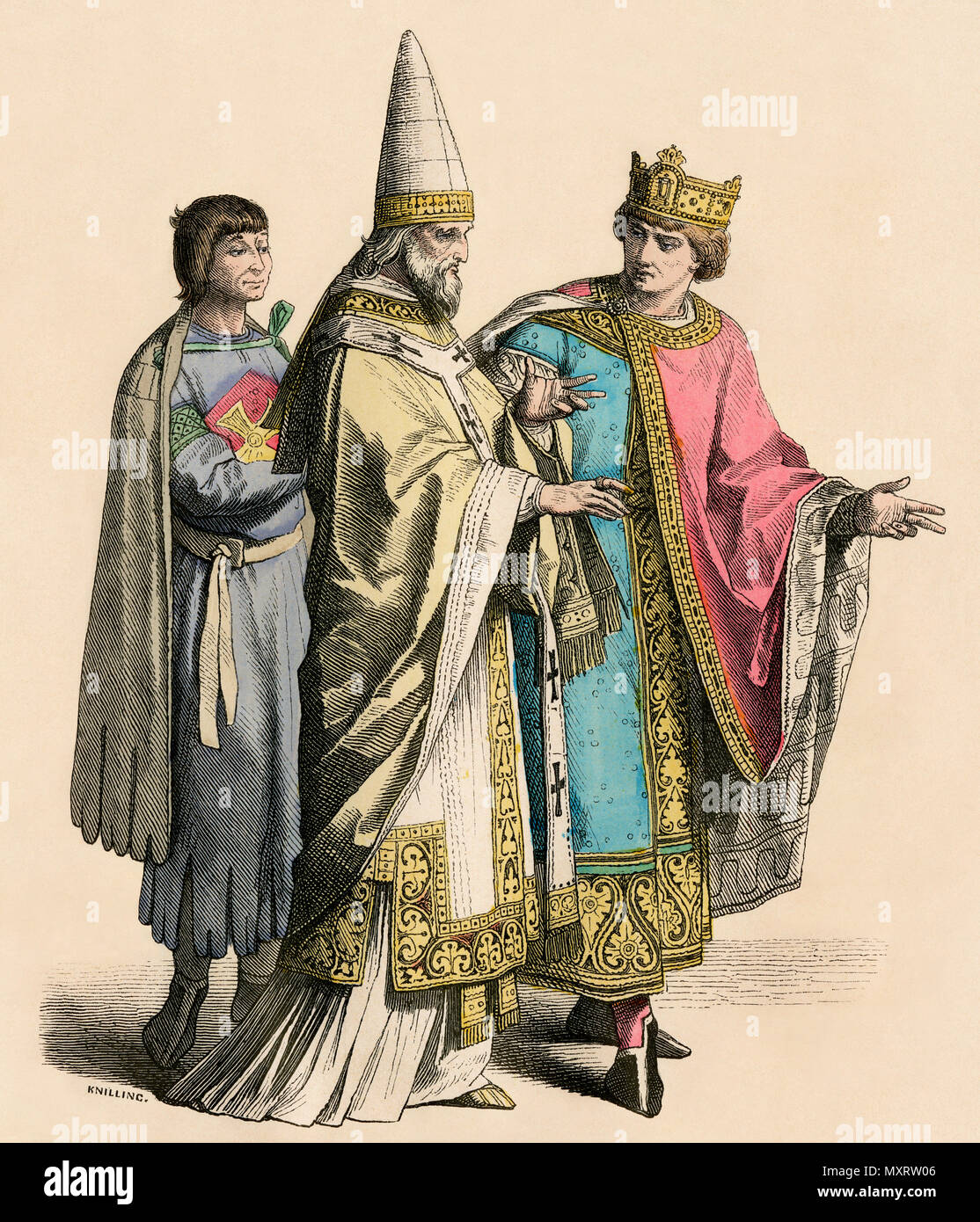 Knecht, Römisch-katholischen Papst und König des 12. Jahrhunderts. Hand-farbig drucken Stockfoto