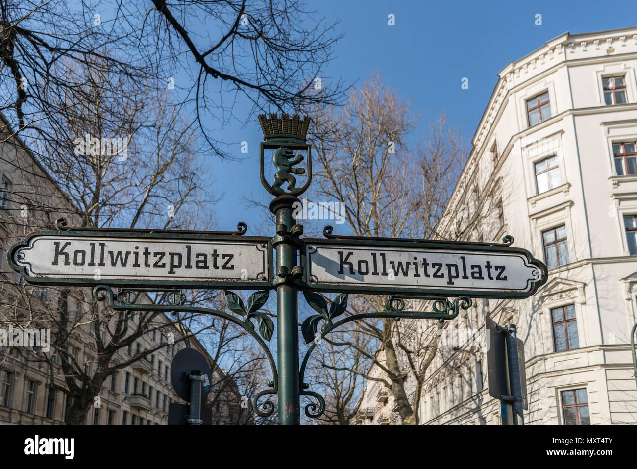 Straßenschild, Kollwitzplatz, Prenzlauer Berg, Berlin, Deutschland Stockfoto