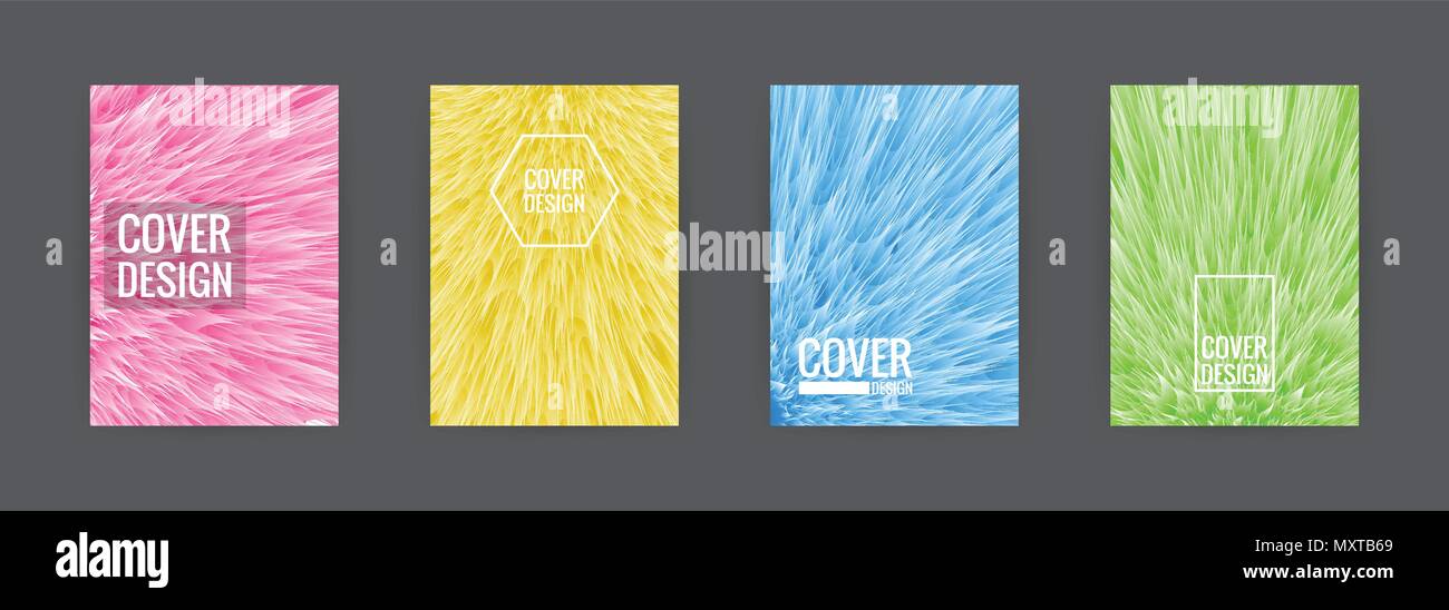 Einstellen der Abdeckung Hintergrund design template Vector Illustration. Farbenfrohe weiche Fell Pink, Gelb, Grün und Blau. Stock Vektor