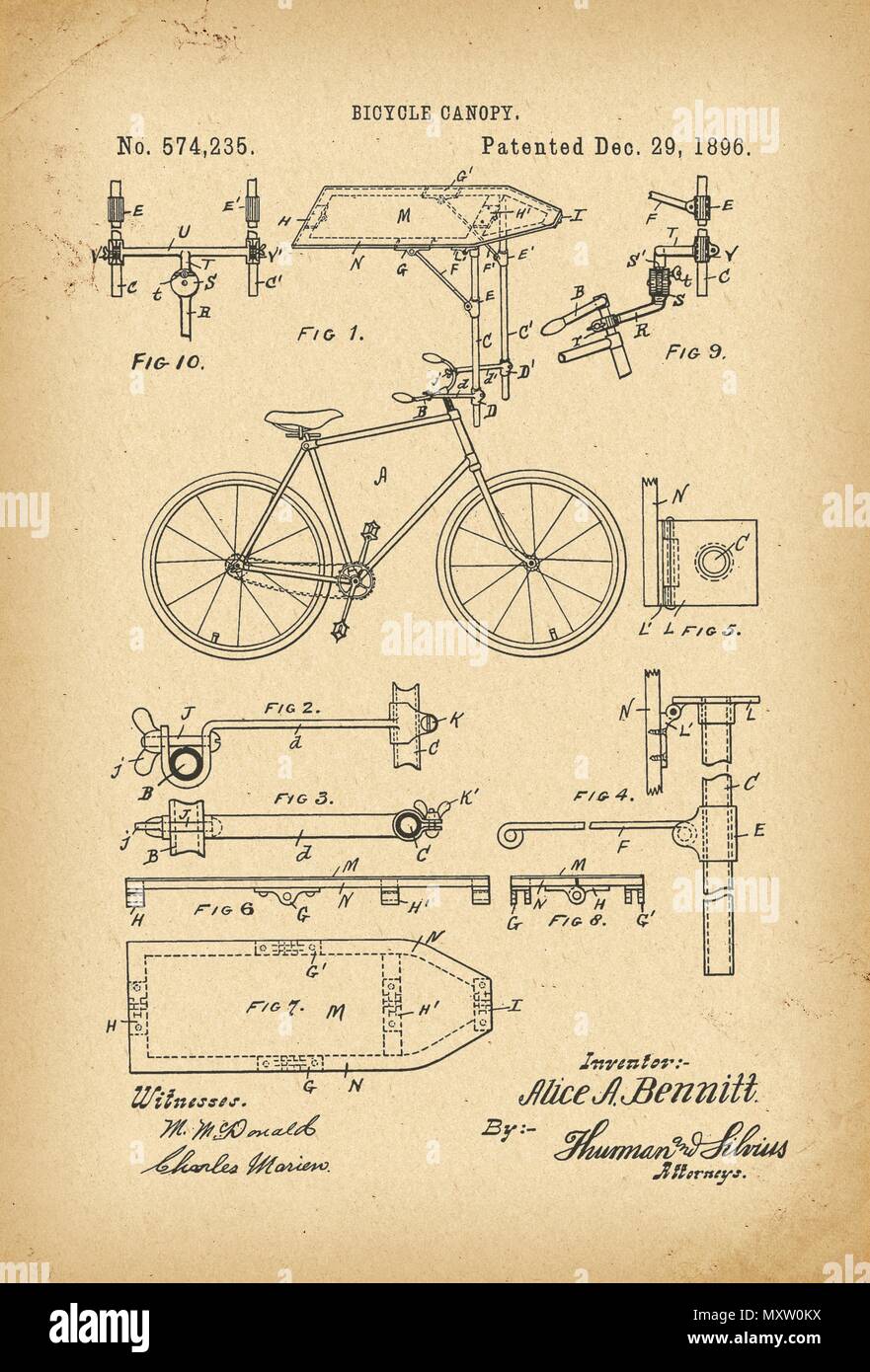 1896 Patent Velocipede Fahrrad Archiv Geschichte Erfindung Stockfotografie  - Alamy