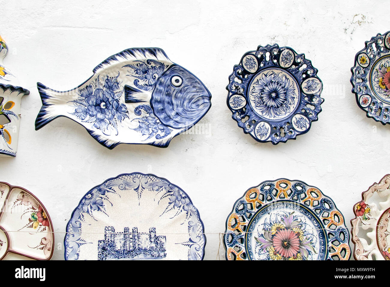 Touristischen Souvenirs zum Verkauf an die Straßen von Obidos, Portugal. Stockfoto