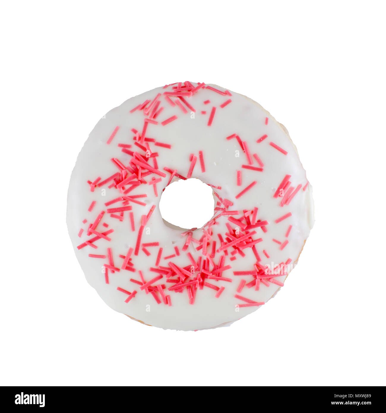 White Donut mit rosa Streusel isoliert Stockfoto