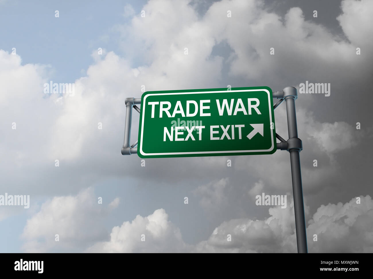 Business Handelskrieg und Amerikanischen Tarife oder Wirtschaftskrise auf globale Industrie Streit als eine wirtschaftliche Besteuerung Streit über Import und Export. Stockfoto