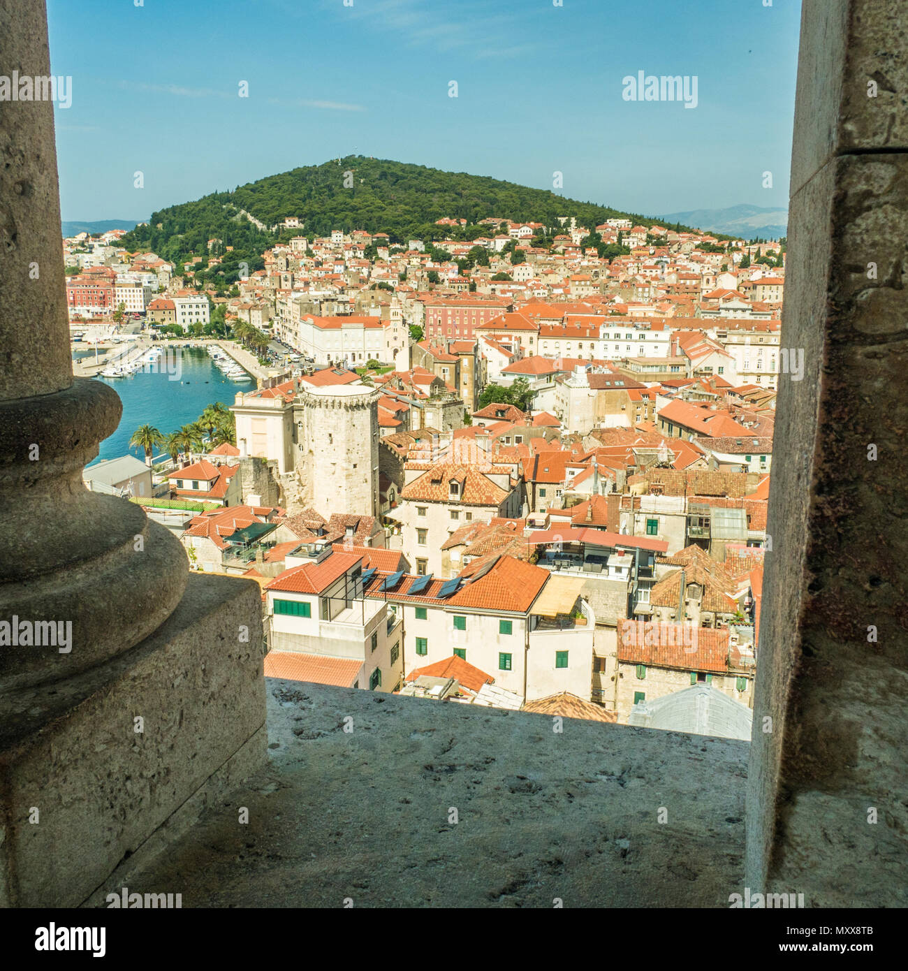 Blick vom Glockenturm der Kathedrale des Heiligen Domnius Split, Kroatien Stockfoto