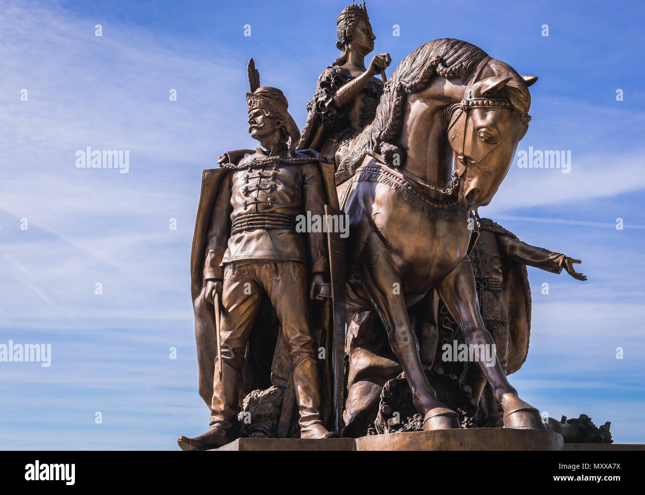 Replik des berühmten Reiterstandbild von Maria Theresia vorübergehend platziert vor River Park multifunktions Center in Bratislava, Slowakei Stockfoto