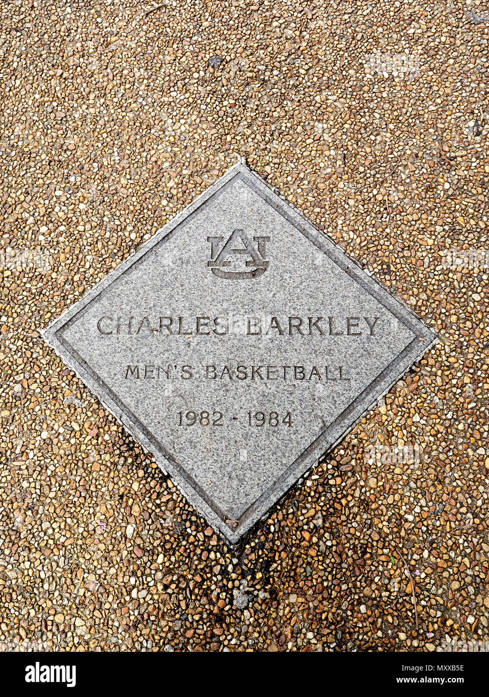 Charles Barkley öffentliches Denkmal oder Gedenktafel auf dem Gehweg des Ruhmes für herausragende Auburn University Athleten in Auburn, Alabama, USA. Stockfoto