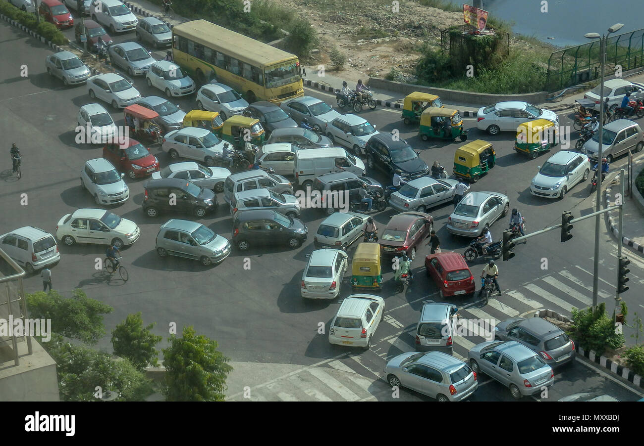 Staus in South Delhi im totalen Chaos. Stockfoto