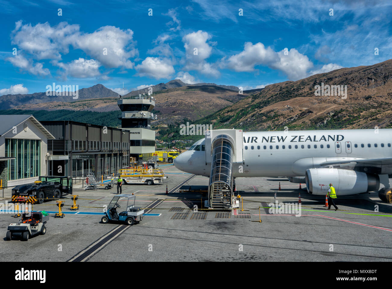 Queenstown, Neuseeland - Januar 19, 2018: Air New Zealand für Start in Queenstown prepped. Stockfoto