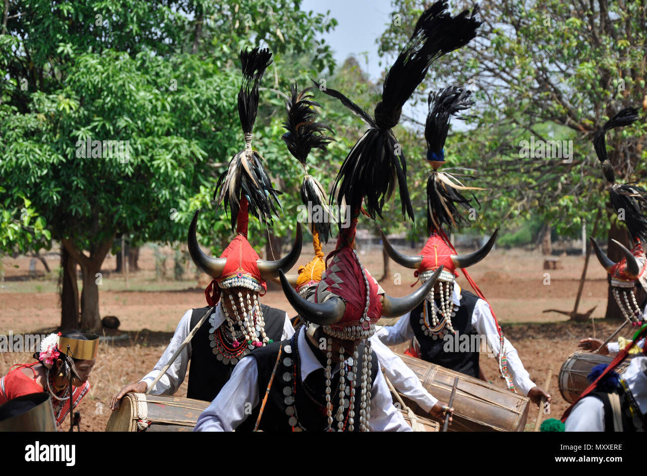 Indien, Orissa, Chhattisgarh, Muria, Bison Horn Stamm Stockfoto