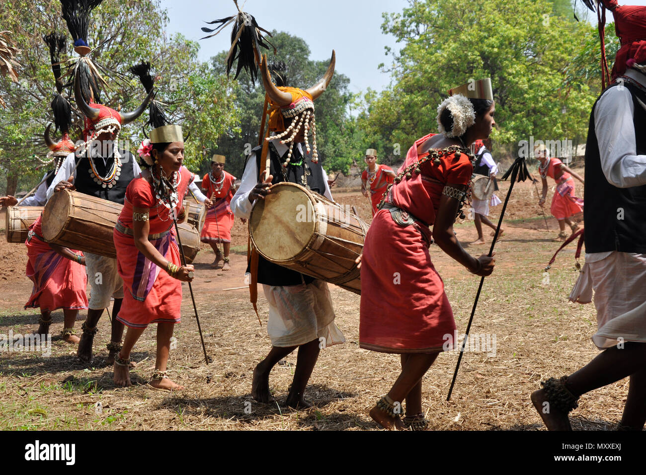 Indien, Orissa, Chhattisgarh, Muria, Bison Horn Stamm Stockfoto