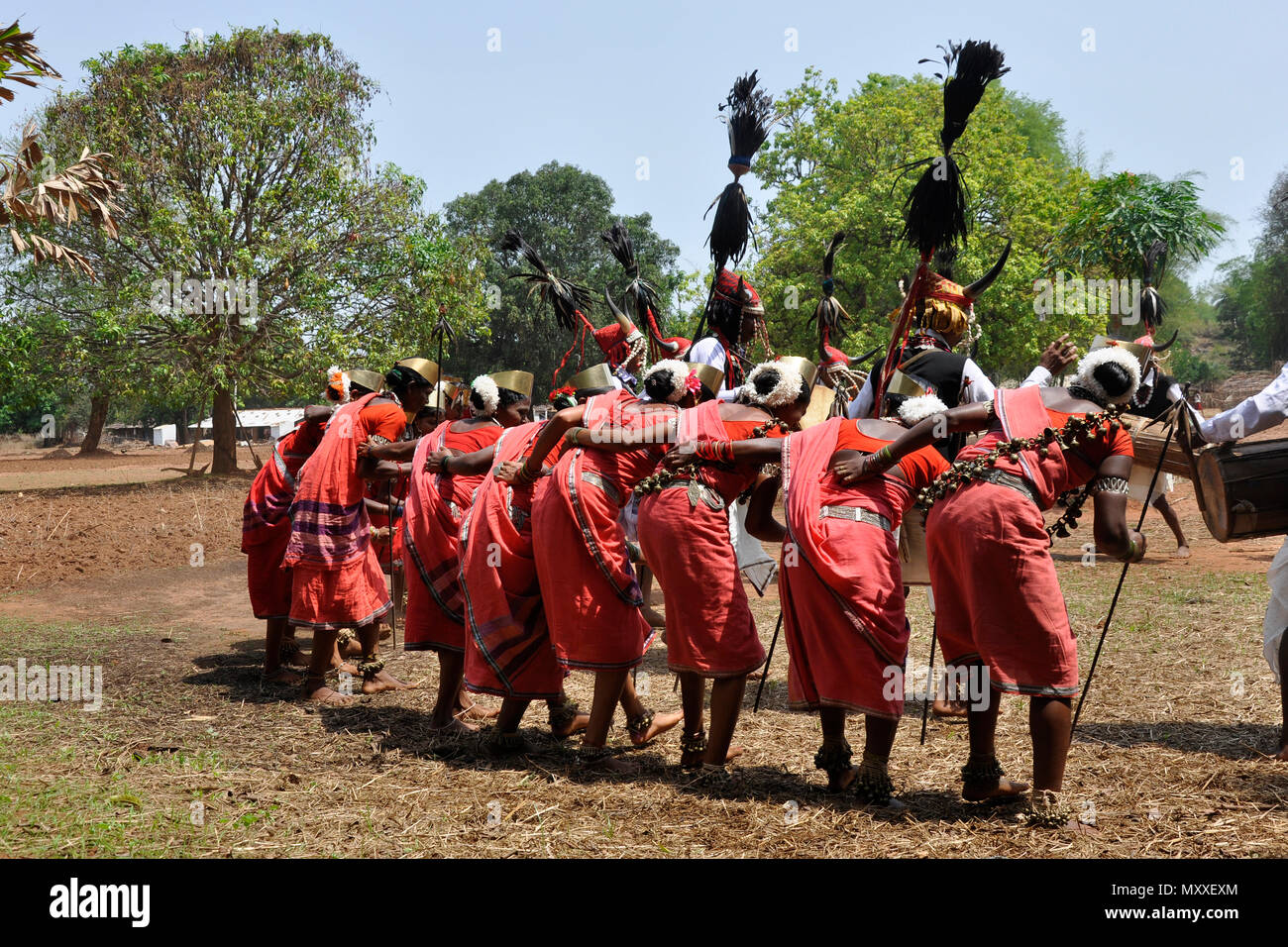 Indien, Orissa, Chhattisgarh, Muria, Bison Horn Stamm Stockfoto