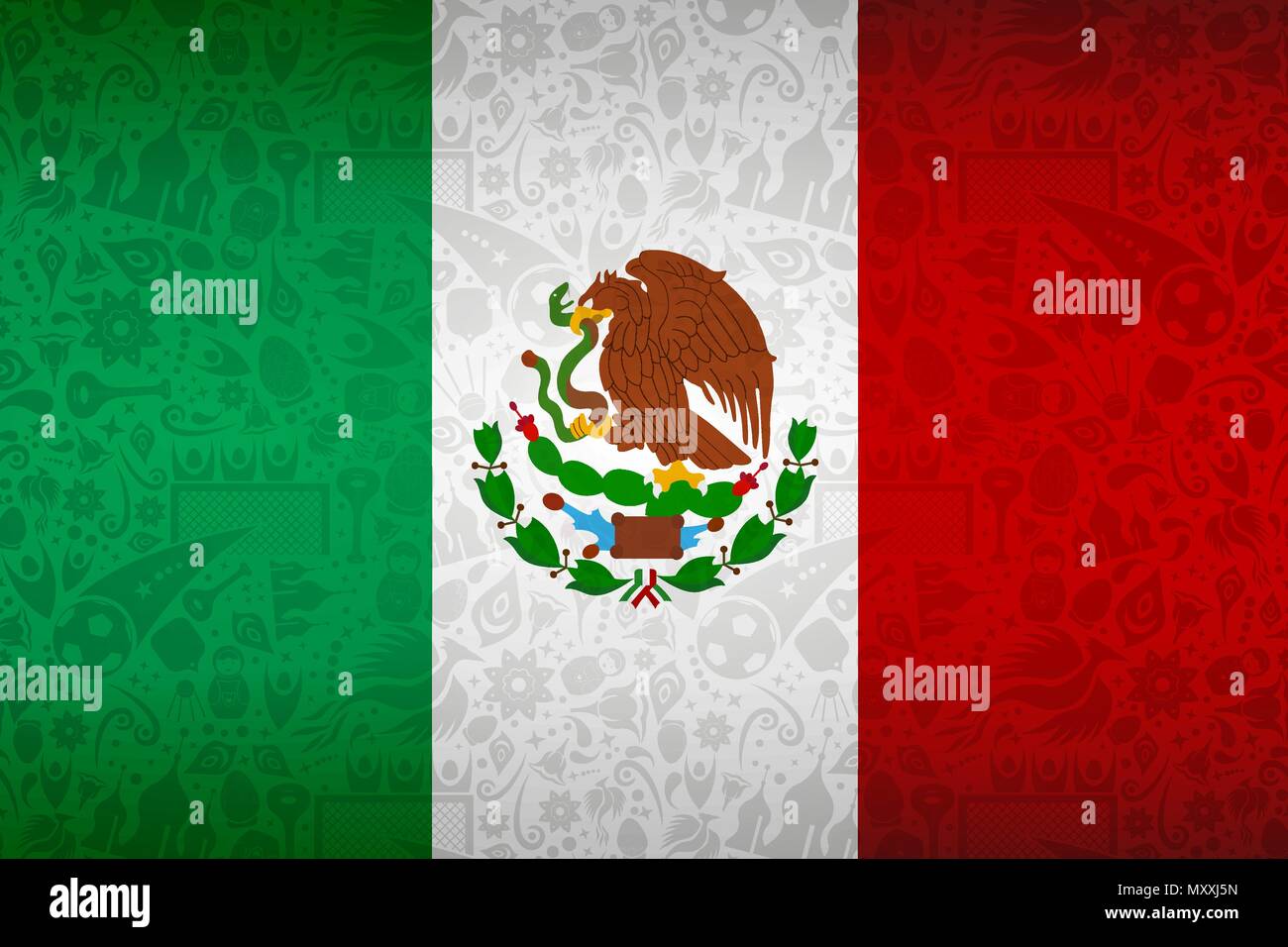 Mexiko Flagge Hintergrund für besondere Fußball-Sport Ereignis. Mit russischen Stil Ikonen. EPS 10 Vektor. Stock Vektor
