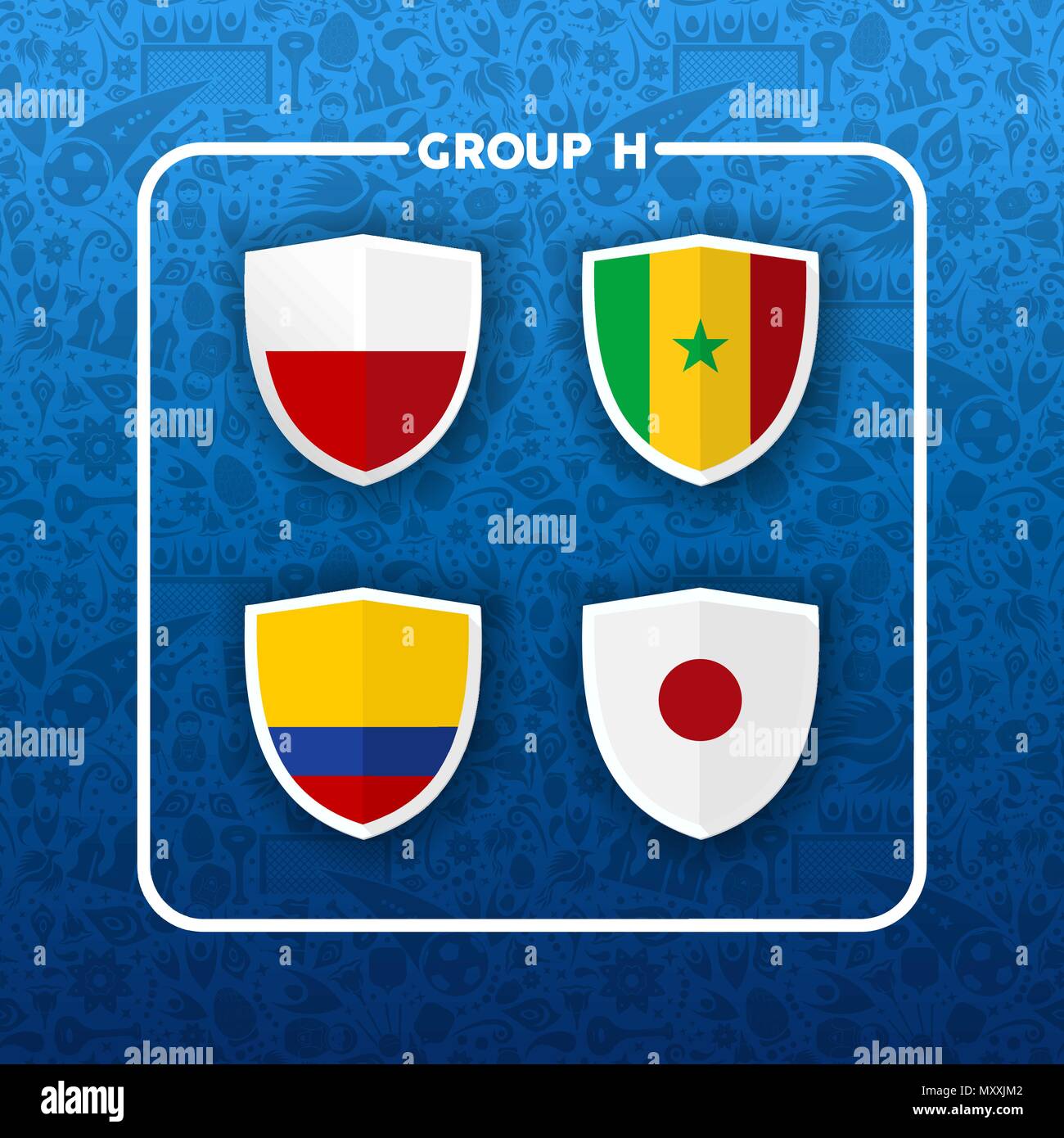 Wm-Ereignis planen. Gruppe H Land team Liste der Fußball-Match spiele. Mit Kolumbien, Japan, Polen und Senegal. EPS 10 Vektor. Stock Vektor