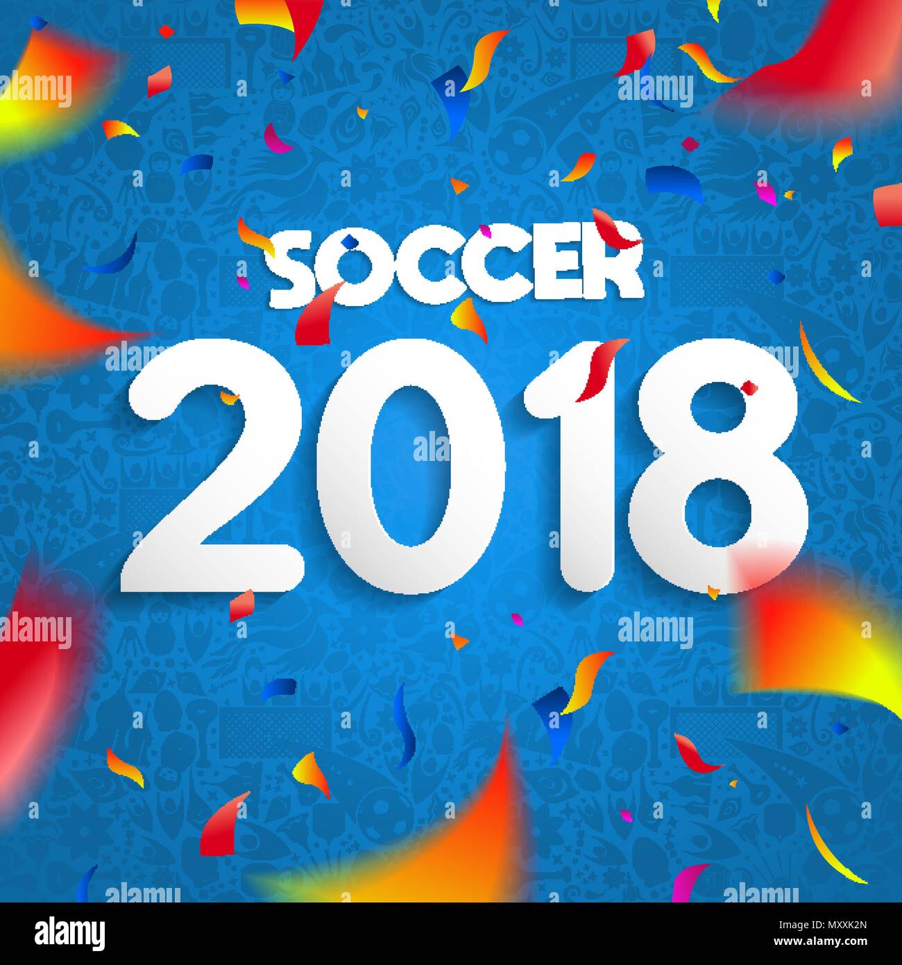 2018 Fußball-Spiel feier Plakat, bunte party Konfetti und Text Angebot für spezielle Sport Event. EPS 10 Vektor. Stock Vektor