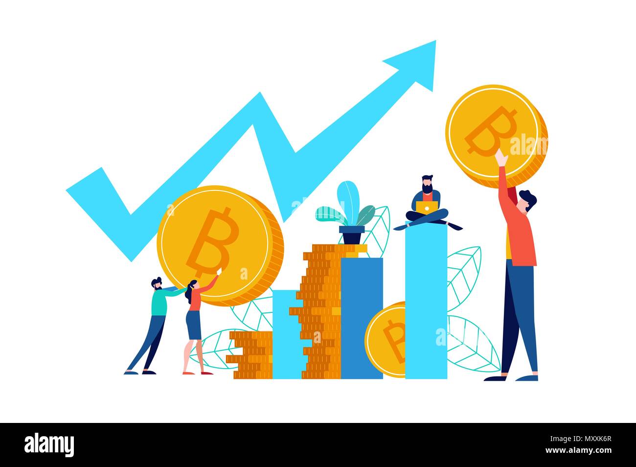 Bitcoin cryptocurrency business Illustration, Internet Börse exchange Konzept. Online Finanzen und Geld management Idee. EPS 10 Vektor. Stock Vektor