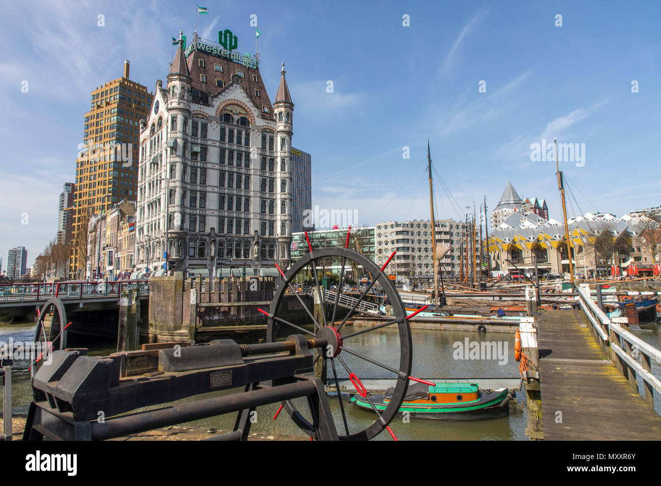 Die Innenstadt von Rotterdam, Oudehaven, historischen Hafen, historische Schiffe, Witte Huis, Niederlande, Stockfoto