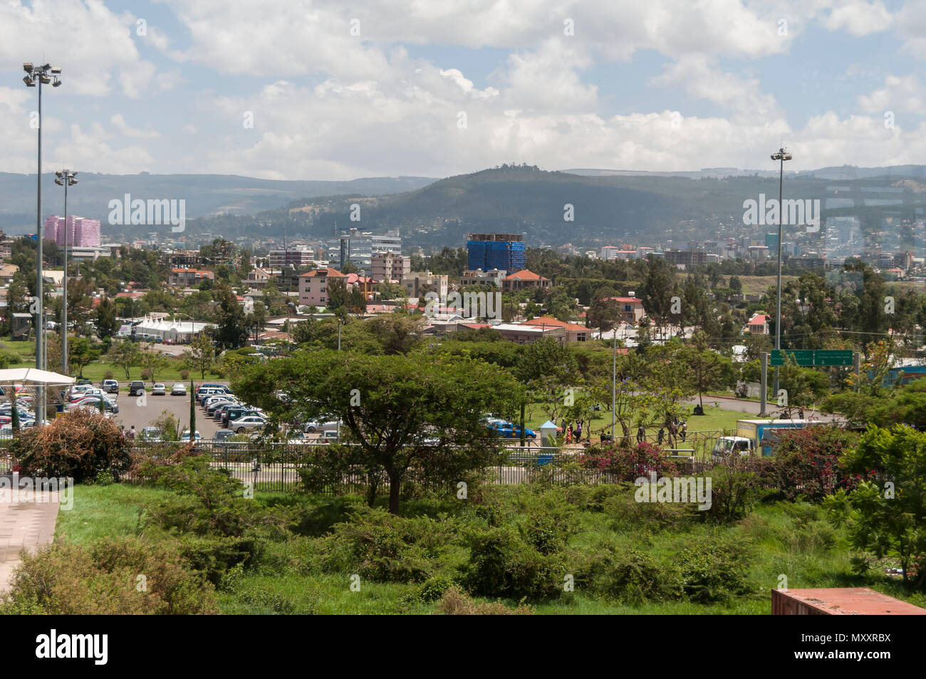 Die Ansicht von Addis Abeba aus Addis Abeba Bole International Airport. Äthiopien, Afrika, April 2013. Stockfoto
