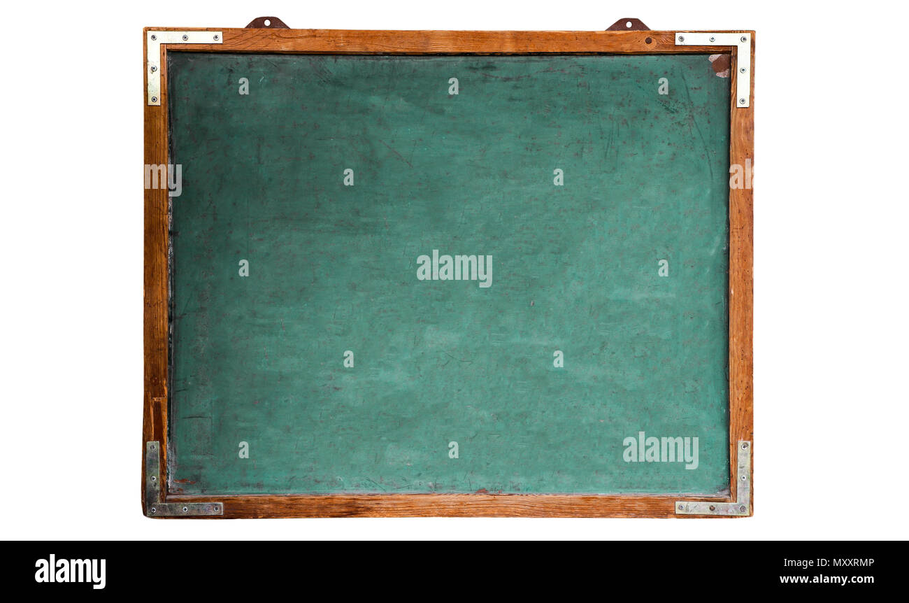 Grüne alte grungy vintage Holz- leere Schiefertafel oder retro Tafel mit verwitterten Rahmen und isoliert auf nahtlose weißen Hintergrund. Konzept für educa Stockfoto