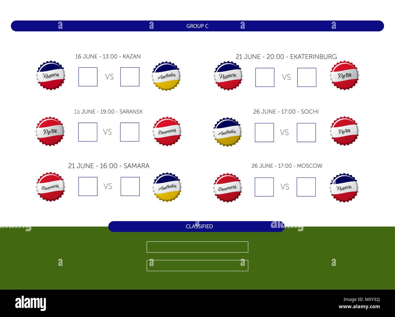 Fussball-WM 2018 - Spielplan Gruppe C-Info Grafik Vektor Stock Vektor