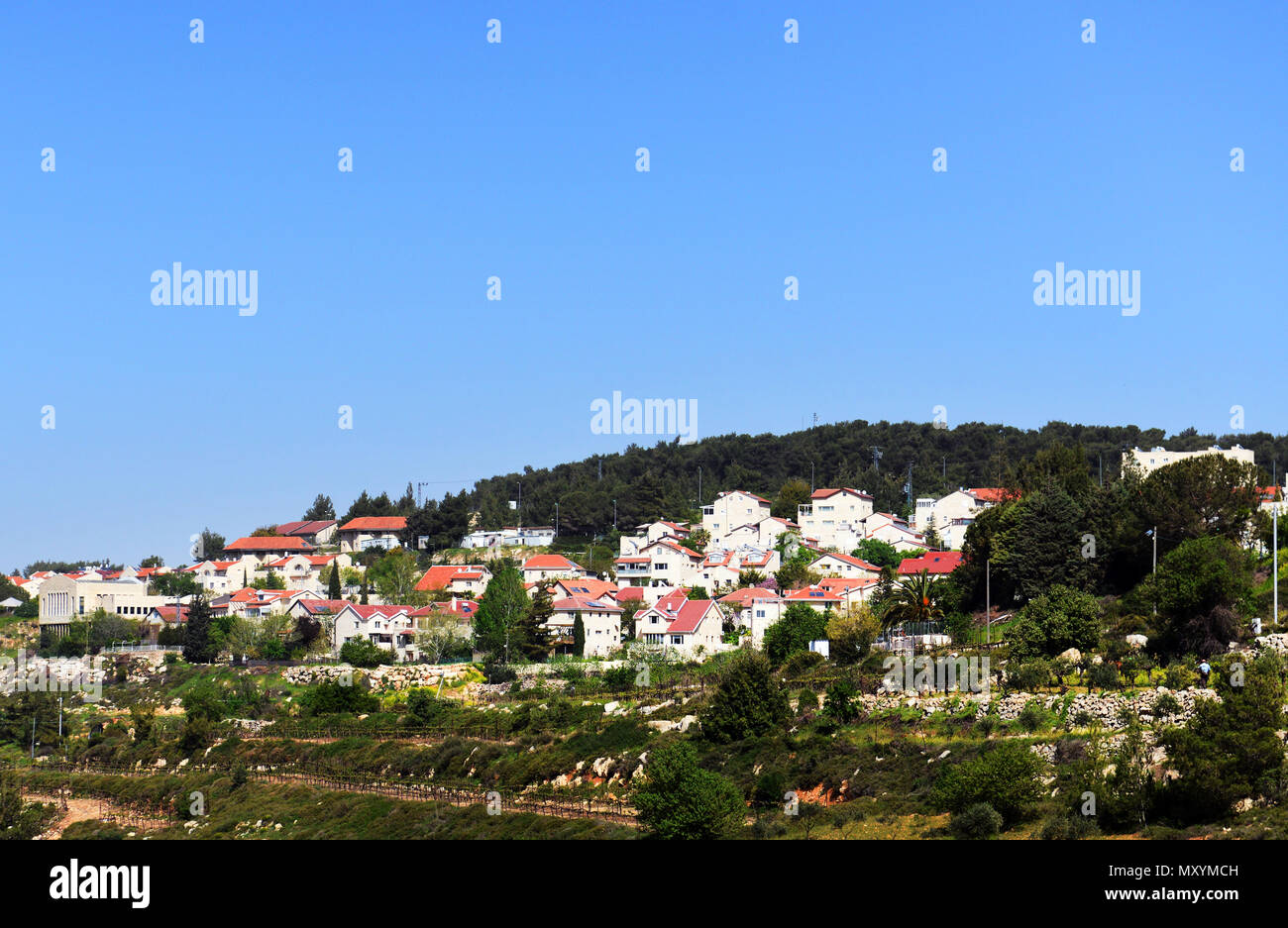 Die jüdischen Siedlungen und Dörfer in der West Bank. Stockfoto