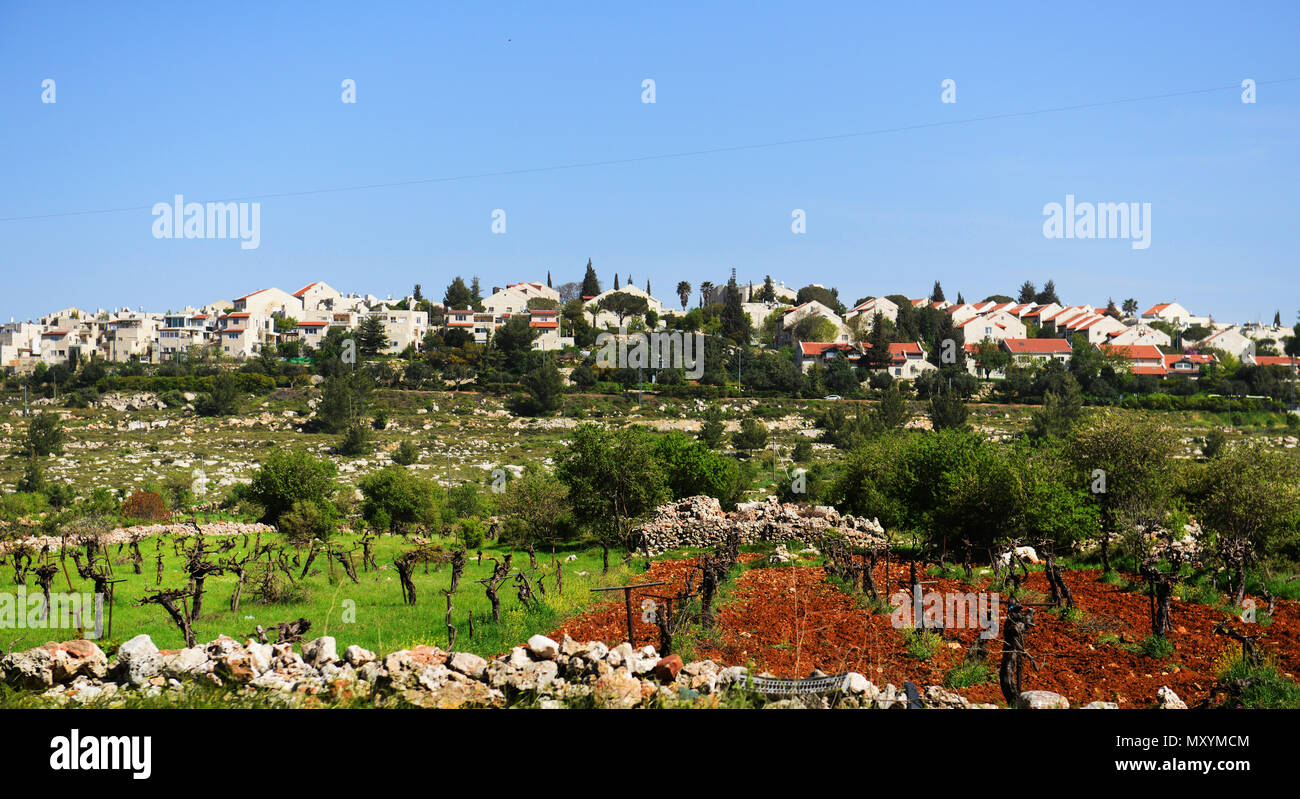 Die jüdischen Siedlungen und Dörfer in der West Bank. Stockfoto