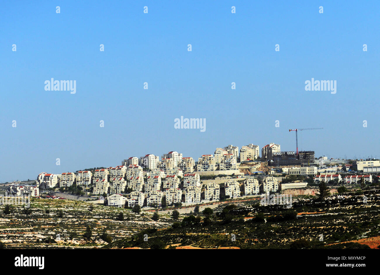 Die jüdischen Siedlungen und Dörfer in der West Bank. Stockfoto