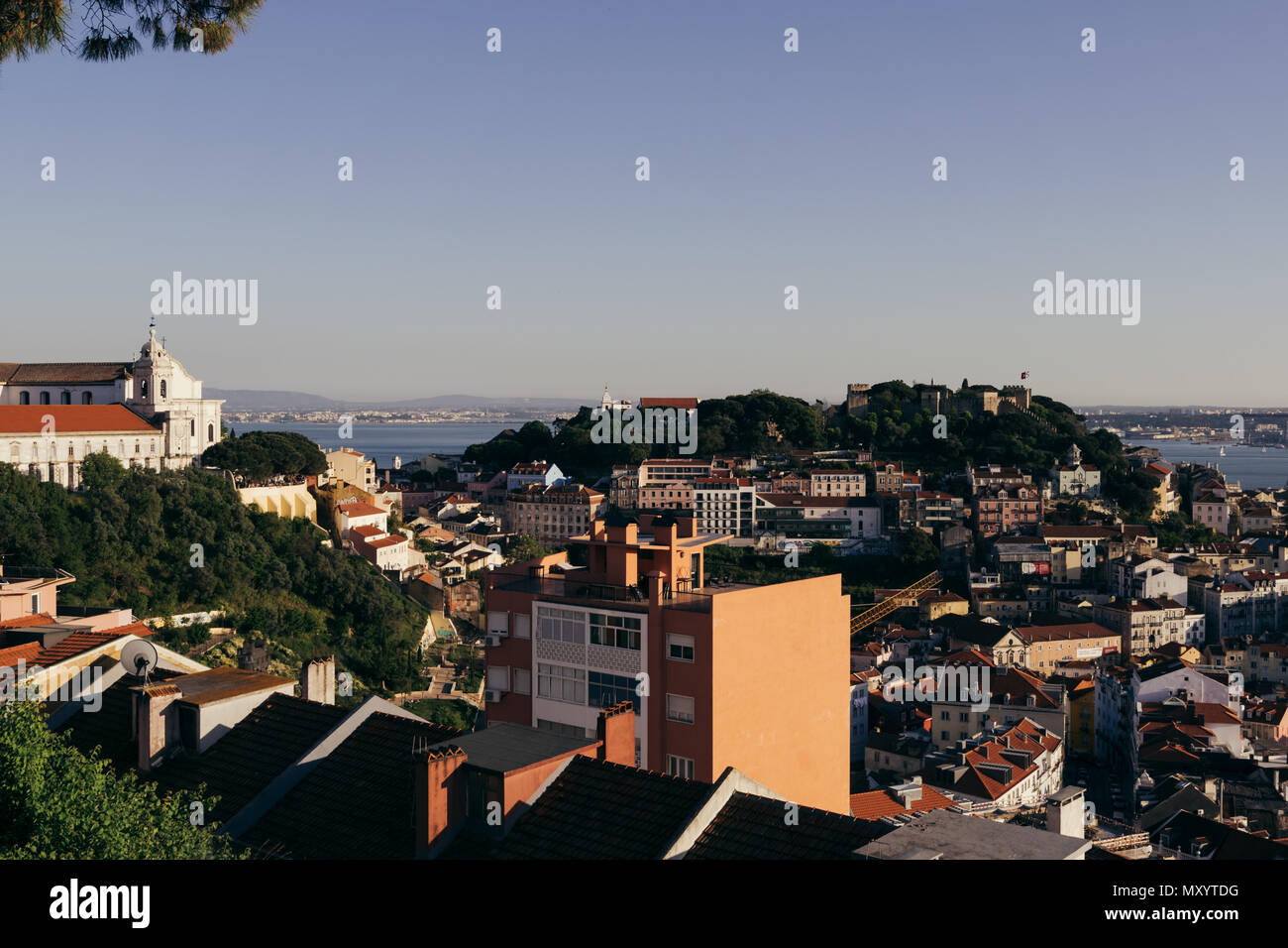 Lissabon, Portugal - 05 Mai, 2018: Erhöhte Ansicht von Lissabon Skyline. Stockfoto