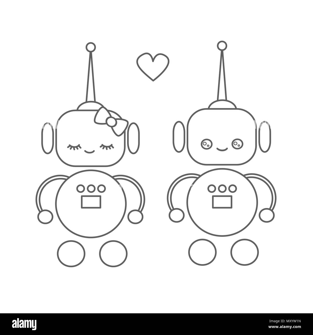 Cute cartoon Vektor Roboter in Liebe schwarz-weiß illustration Stock Vektor