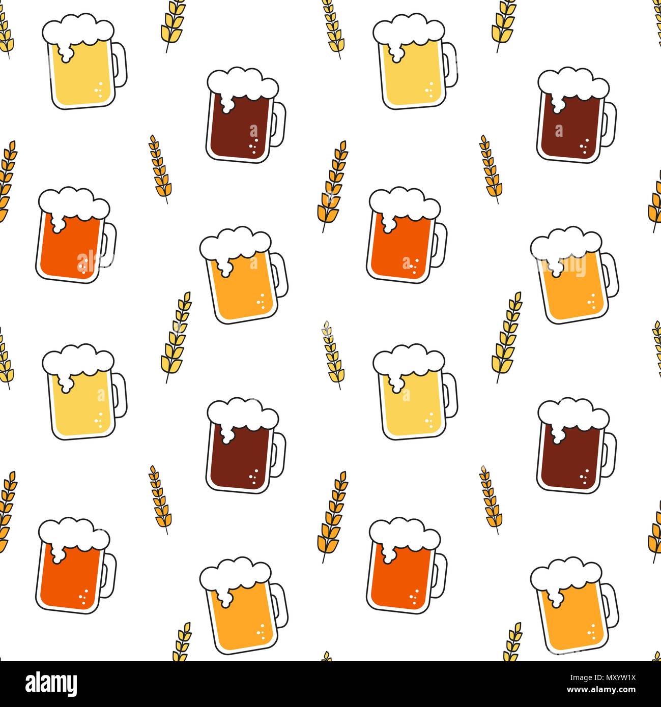 Bier und Weizen nahtlose Vektor Muster hintergrund abbildung Stock Vektor