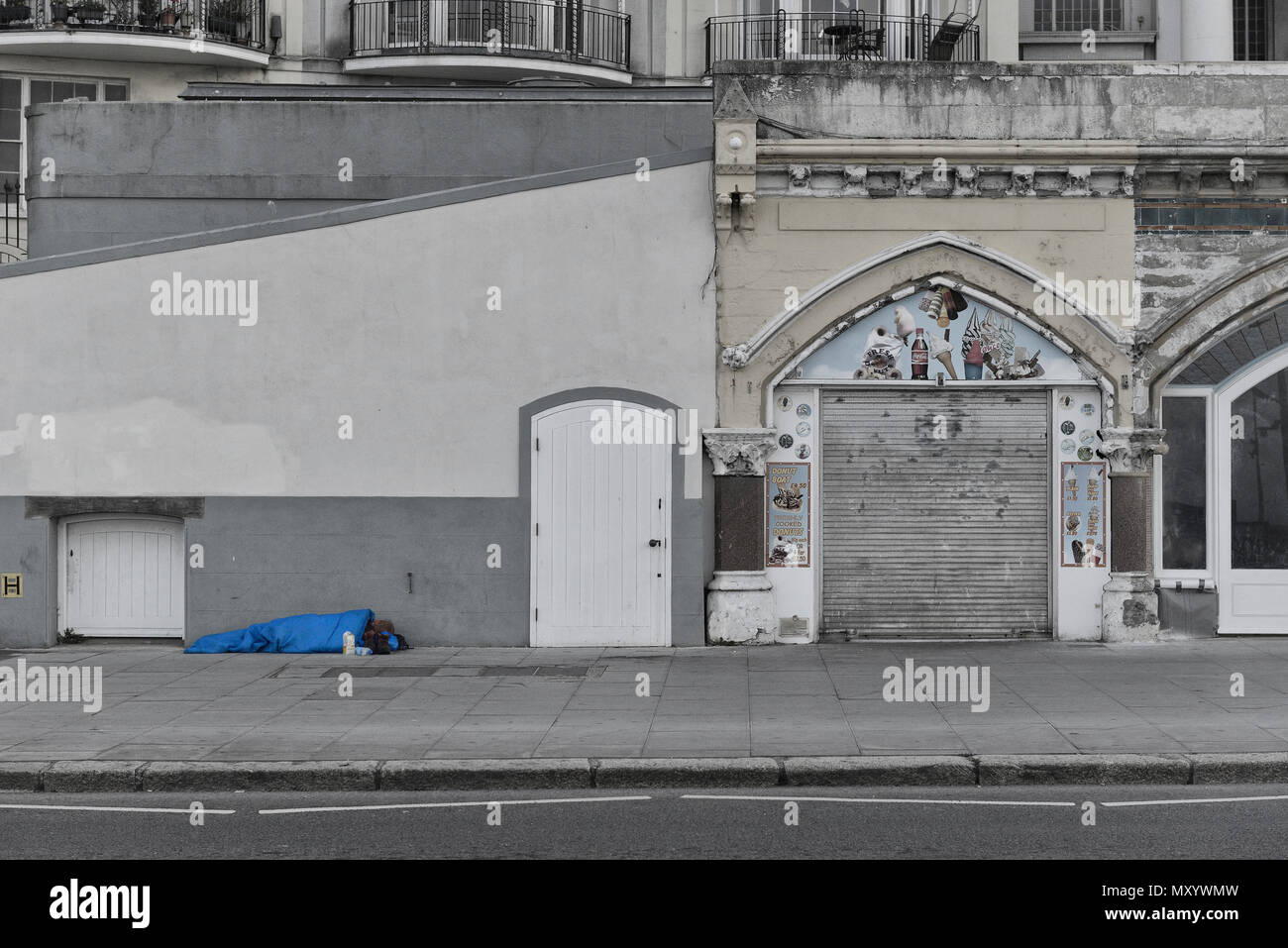Obdachlosen Schlafen, Hastings, East Sussex, England, Großbritannien Stockfoto