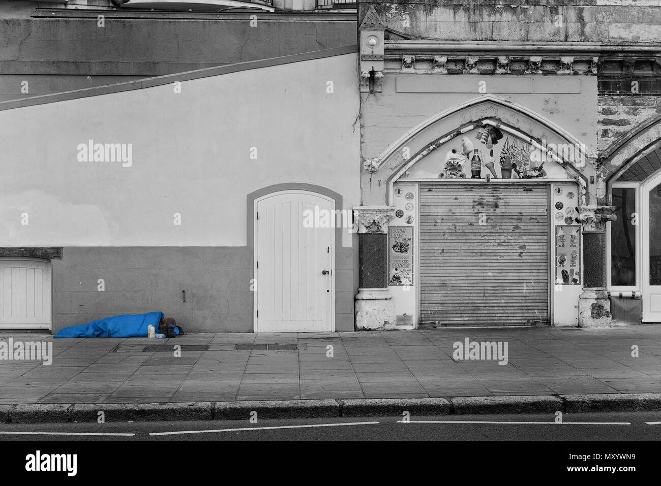 Obdachlosen Schlafen, Hastings, East Sussex, England, Großbritannien Stockfoto