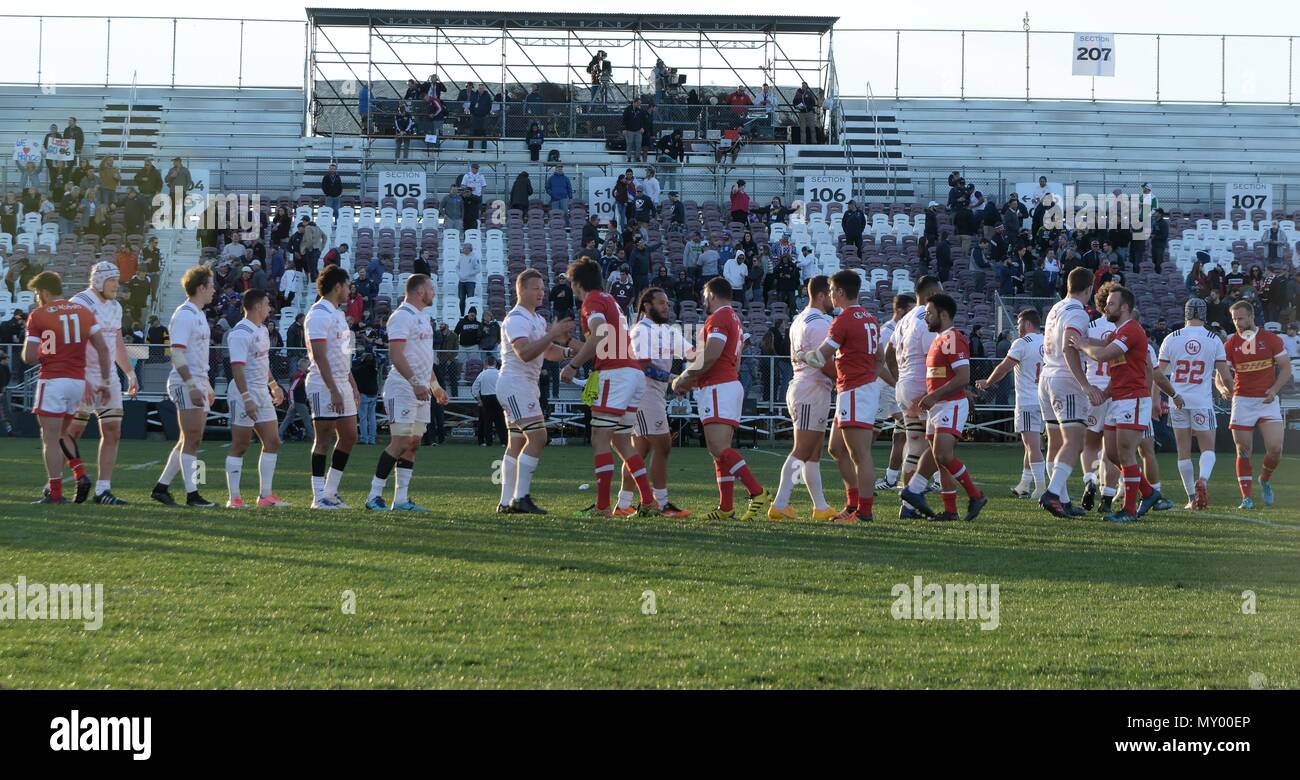 Sacramento, USA, 10. Februar 2018. Herren Meisterschaft USA Rugby vs Kanada die Männer USA Rugby vs Canada Meisterschaft Match am Papa Murphy Par Stockfoto