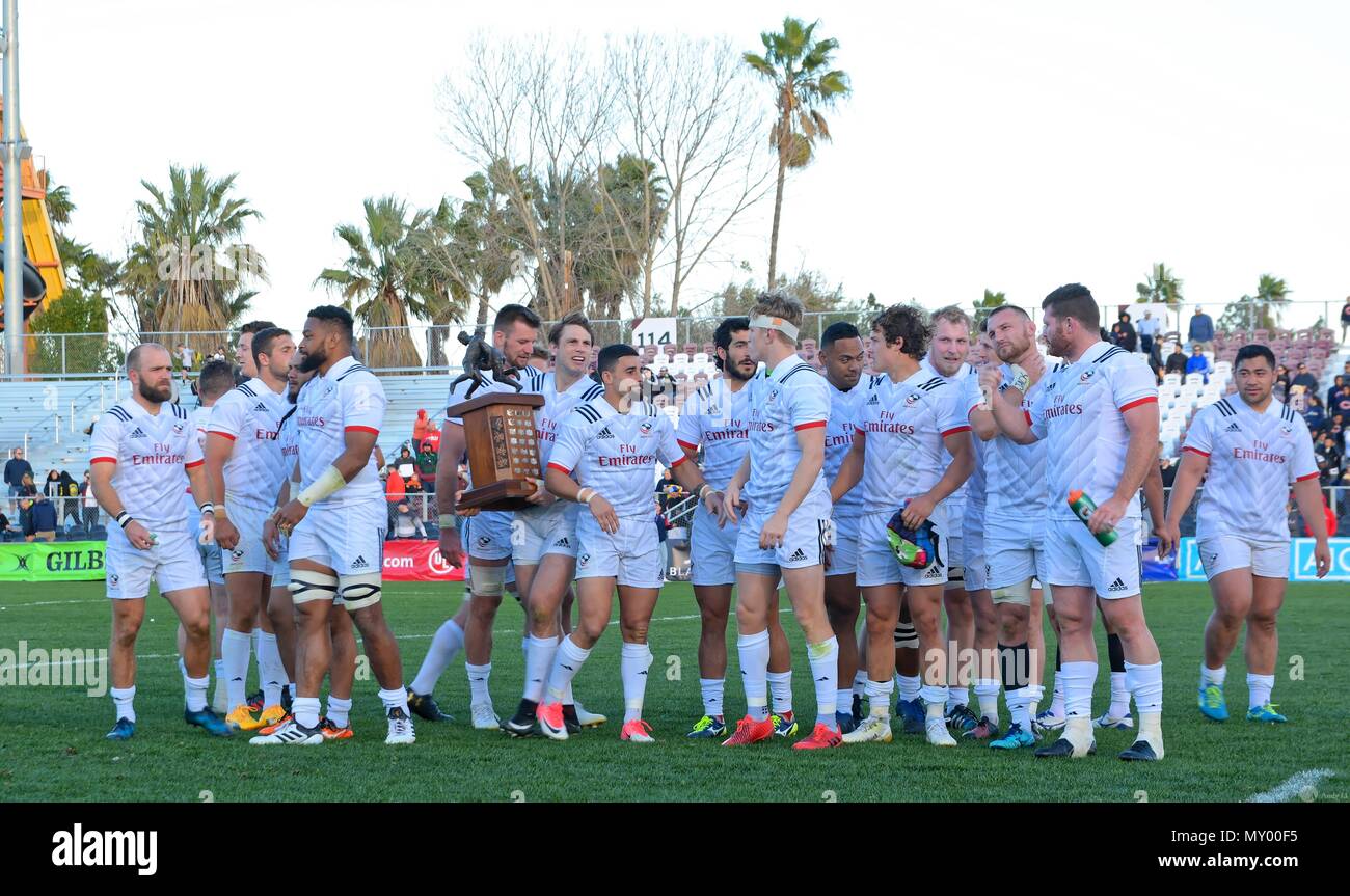 Sacramento, USA, 10. Februar 2018. Herren Meisterschaft USA Rugby vs Kanada die Männer USA Rugby vs Canada Meisterschaft Match am Papa Murphy Par Stockfoto