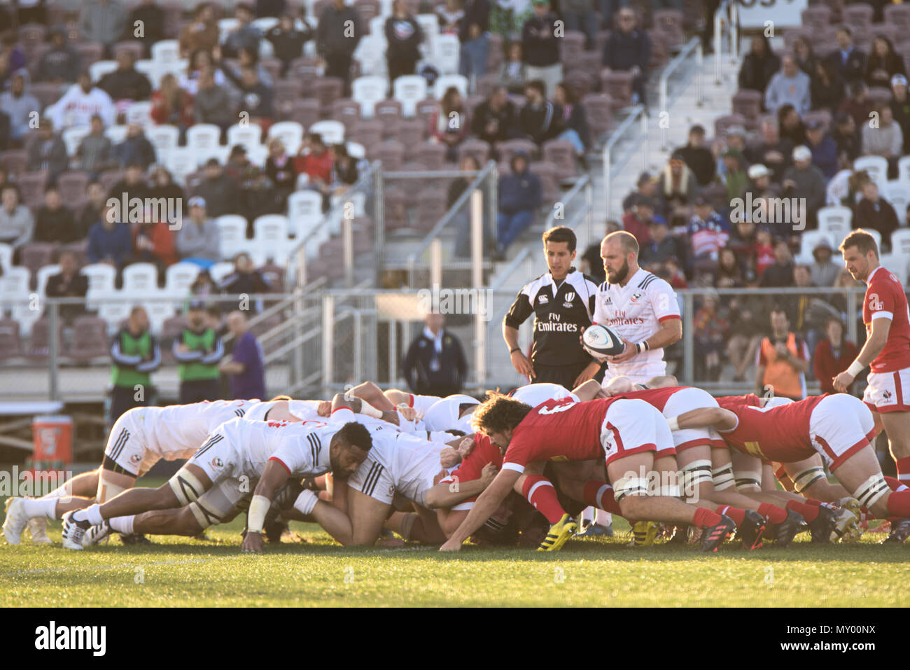 Sacramento, USA, 10. Februar 2018. Herren Meisterschaft USA Rugby vs Kanada die Männer USA Rugby vs Canada Meisterschaft Match am Papa Murphy Par Stockfoto