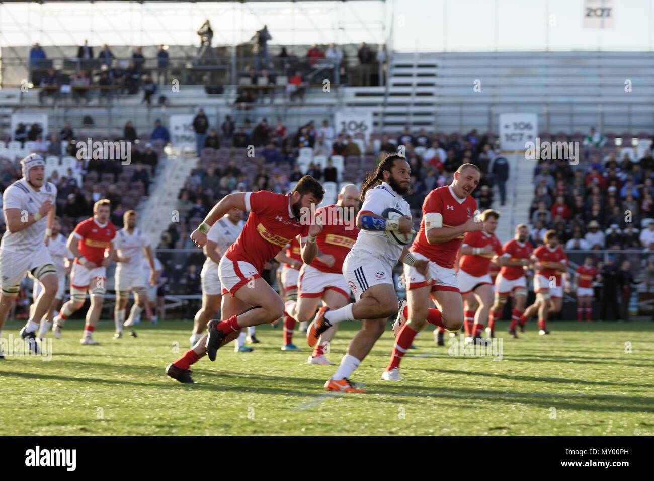 Sacramento, USA, 10. Februar 2018. Herren Meisterschaft USA Rugby vs Kanada die Männer USA Rugby vs Canada Meisterschaft Match am Papa Murphy Par Stockfoto