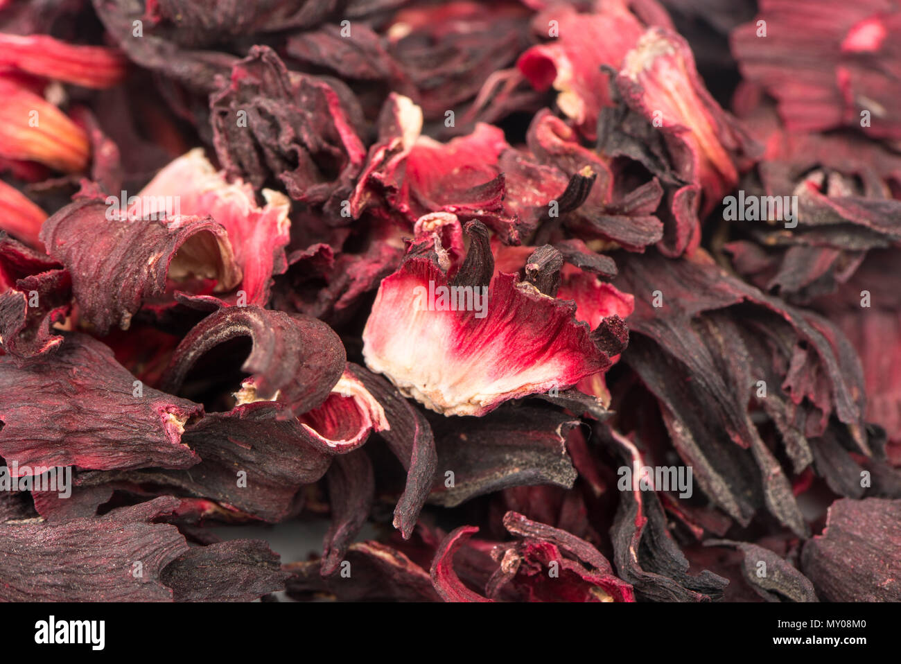 Haufen trockene aromatische Hibiskus Tee closeup Stockfoto