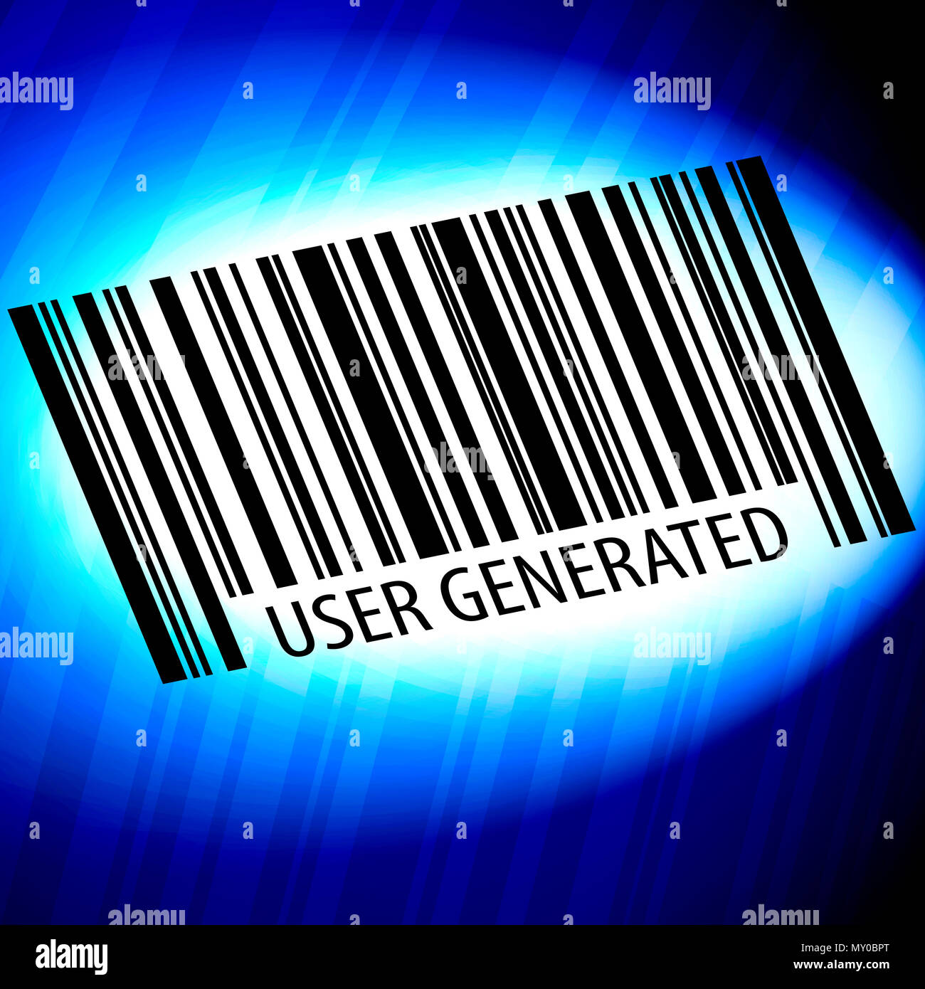 User generated Content - Barcode mit blauem Hintergrund Stockfoto