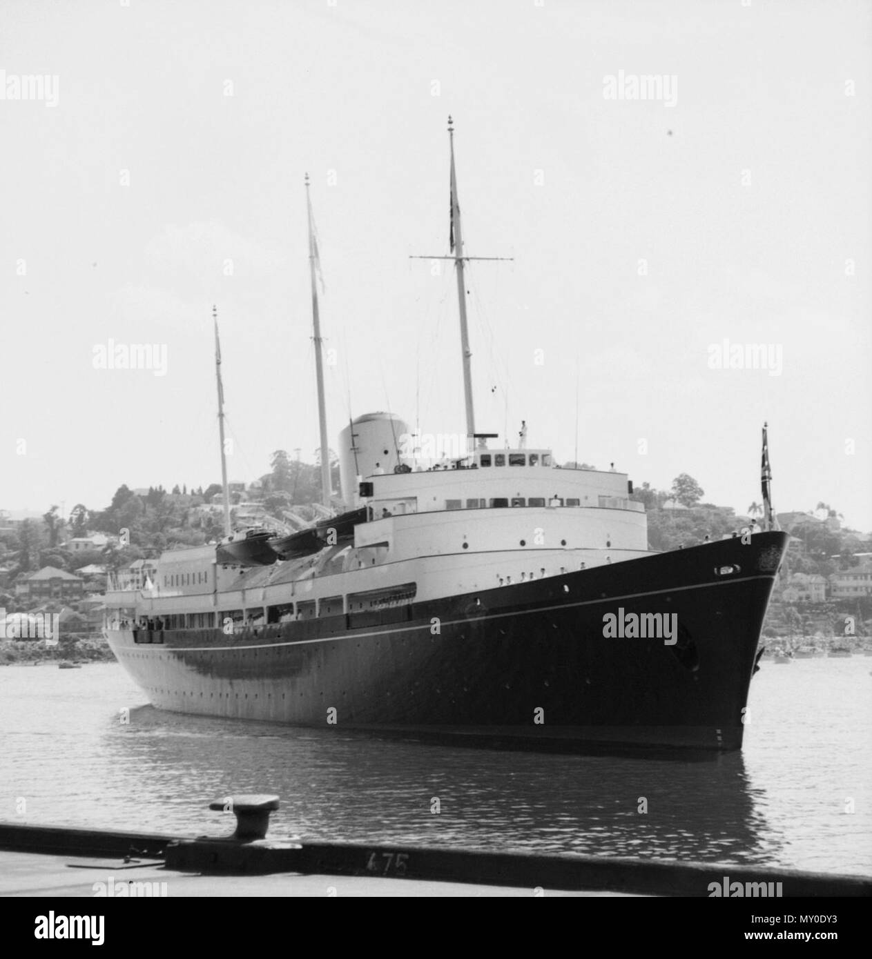 Royal Yacht Britannia, Brisbane River, 6. März 1963. Royal Yacht Britannia Andocken an Newstead. Stockfoto