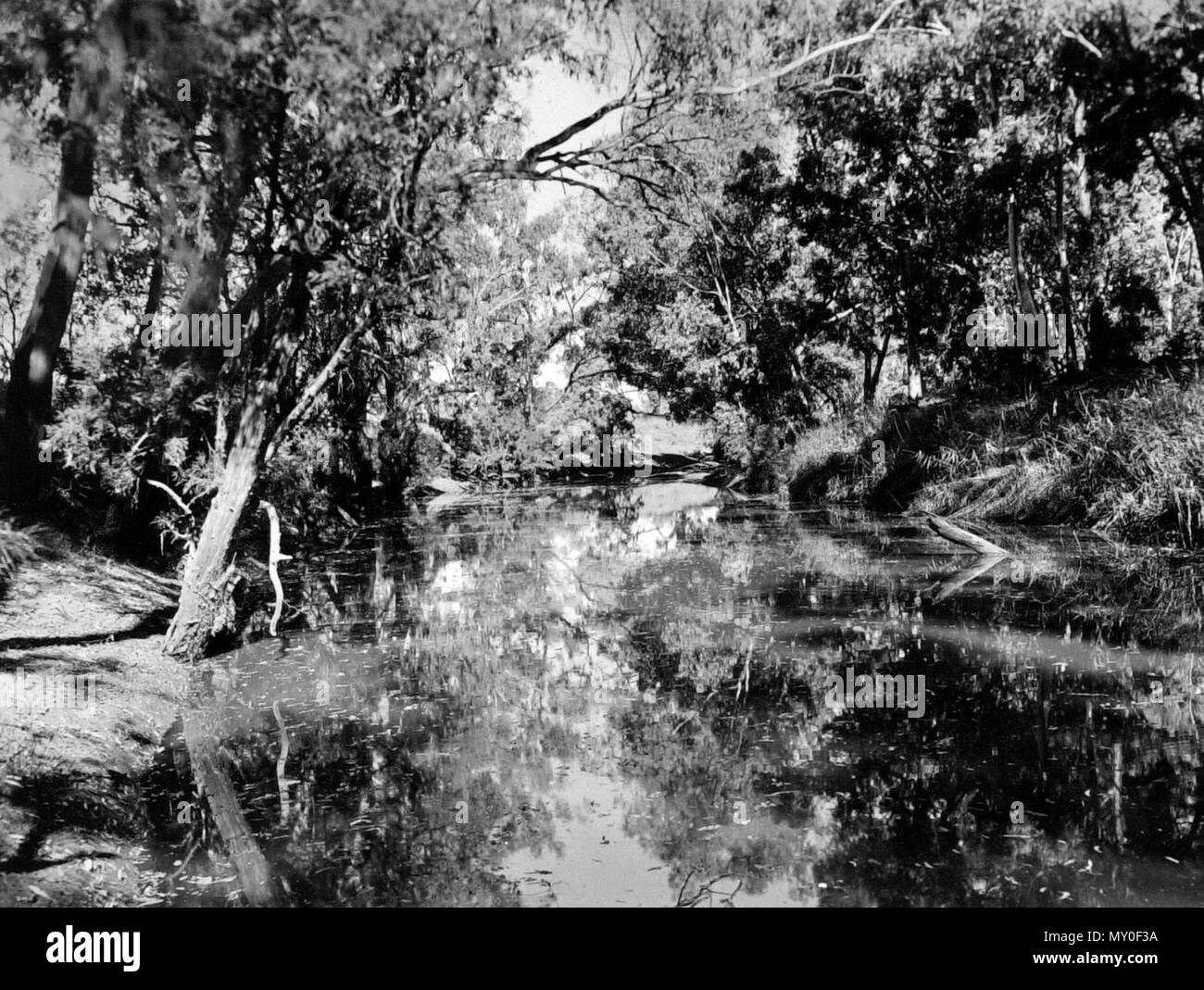 Das Barcoo River, in der Nähe der Blackall, März 1938. Die Central Queensland Herald vom 3. März 1938 ISISFORD 70576264) Aufgrund angeschwollenen Flüsse und Bäche und die daraus folgende Unfähigkeit, mehrere Ratsmitglieder Stadt zu besuchen, der Februar Sitzung des Shire Rat verschoben wurde. Während Radfahren über die Anzac Bridge Harold Hooper, 12, jüngster Sohn von Herr T. Hooper, überschlug sich mit seinem Fahrrad in die BARCOO River. Durch seine Fähigkeit, die er in der Lage war, die Bank in Sicherheit zu erreichen, und, nach der Genesung von der Schock, er sein Fahrrad aus dem Flussbett. Stockfoto